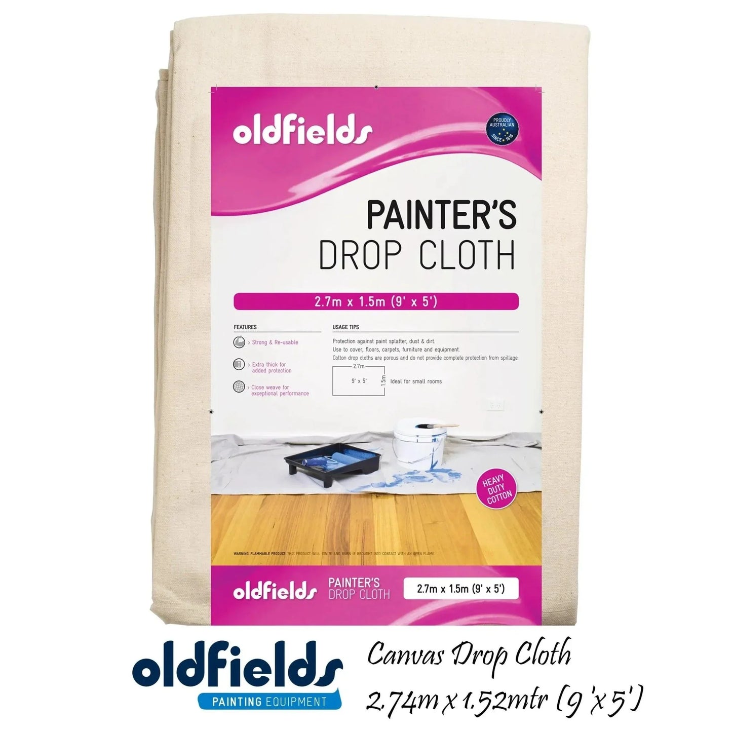 Heavy Duty Canvas Drop Sheet 9' x 5' (2.74mtr x 1.52mtr) from Oldfields - Vintique Concepts