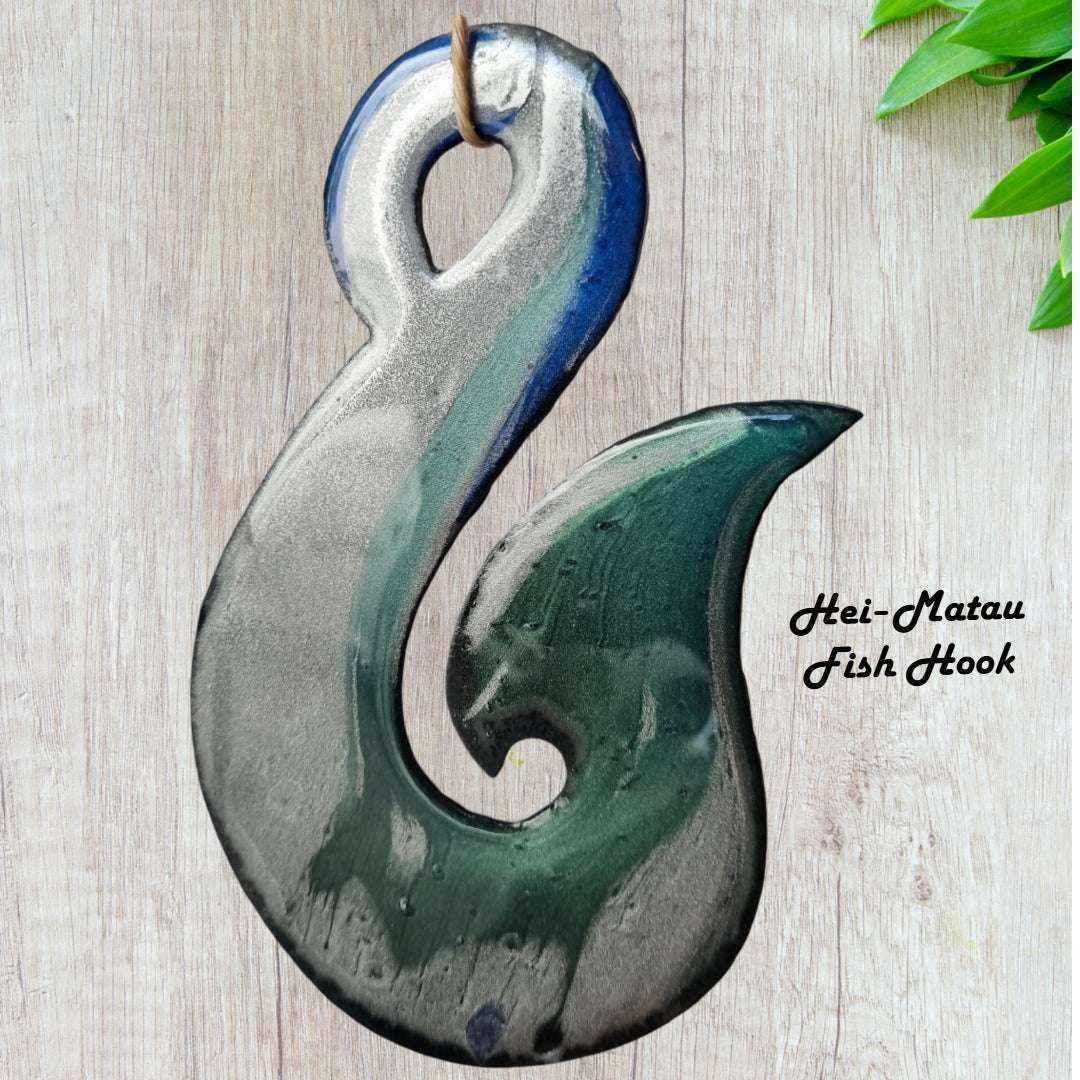 Small Hei Matau Metal Art - Maori Epoxy Fish Hook Design - Vintique Concepts