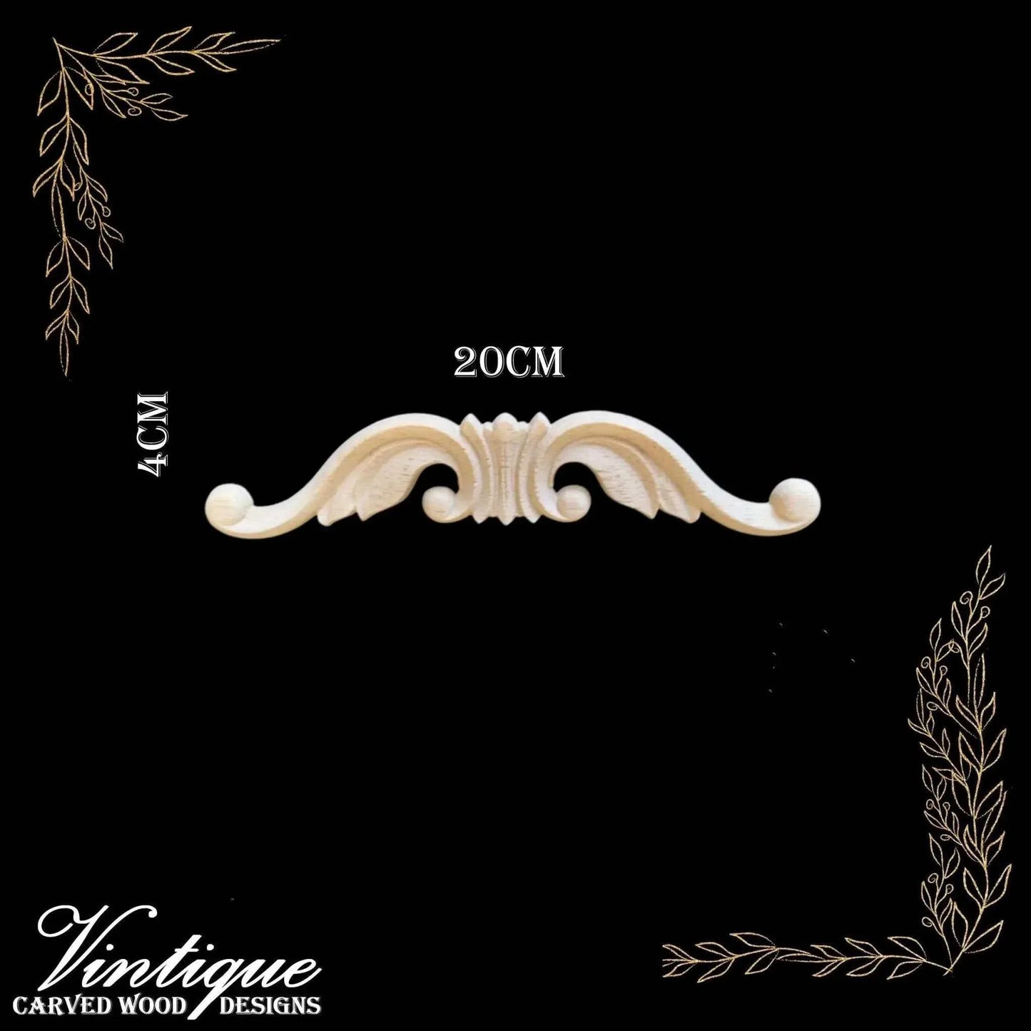 Herald's Relief Scroll Centre Wooden Applique 20cm x 4cm - Vintique Concepts