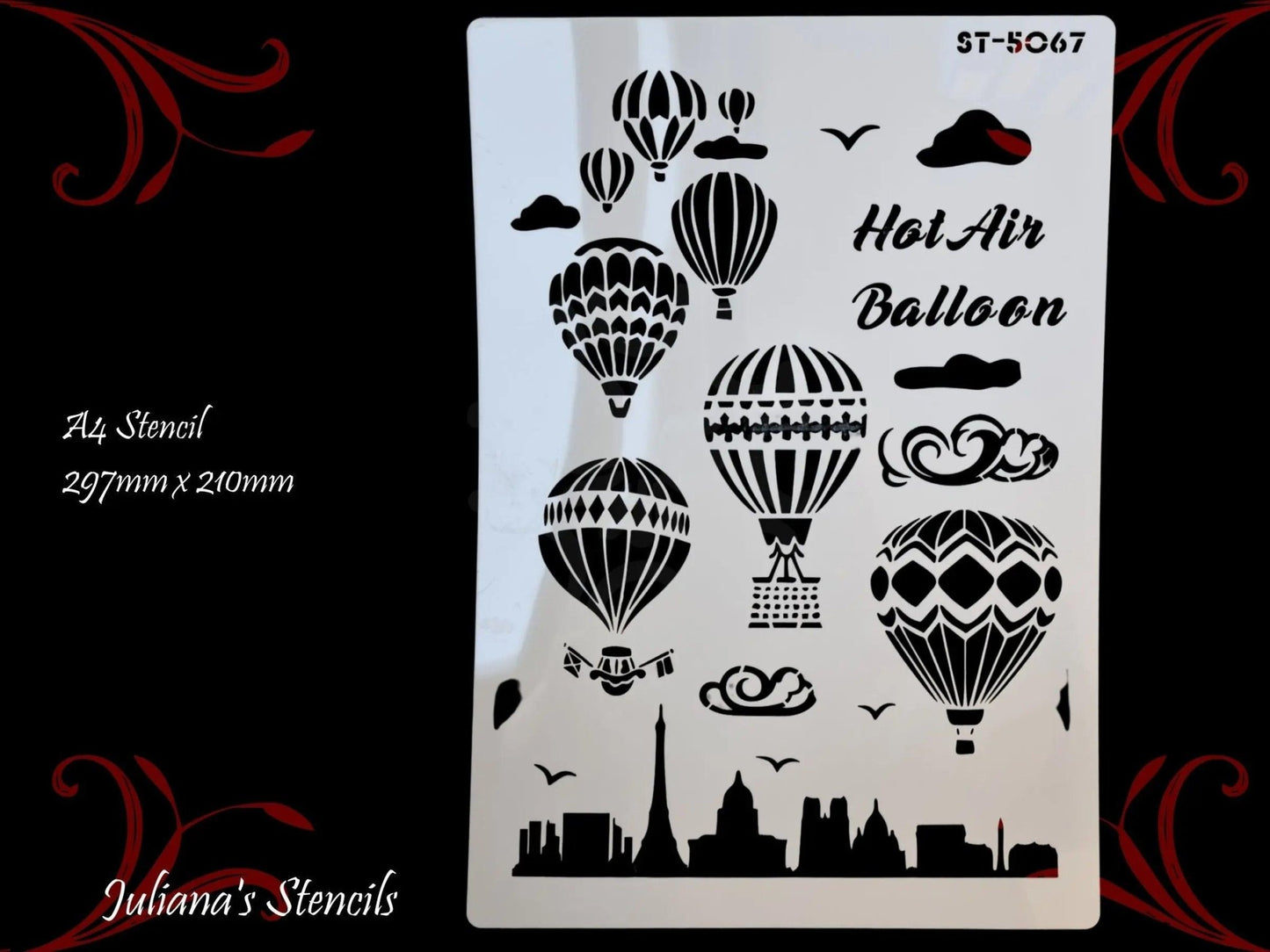 Hot Air Balloons Vintage look furniture paint stencil (A4 Size)-Vintique Concepts