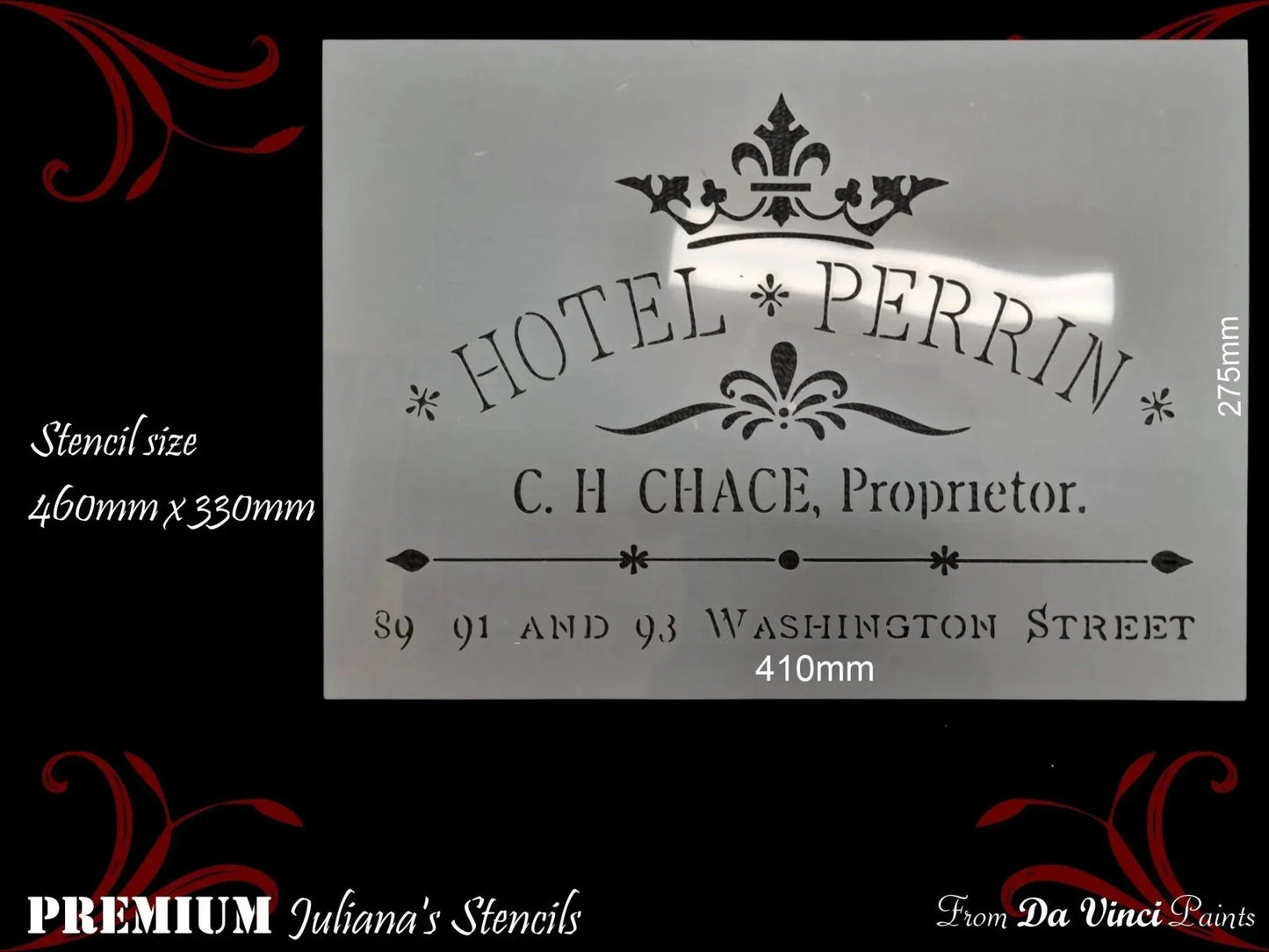 Hotel Perrin washington vintage premium paint stencil 275mm x 410mm - Vintique Concepts
