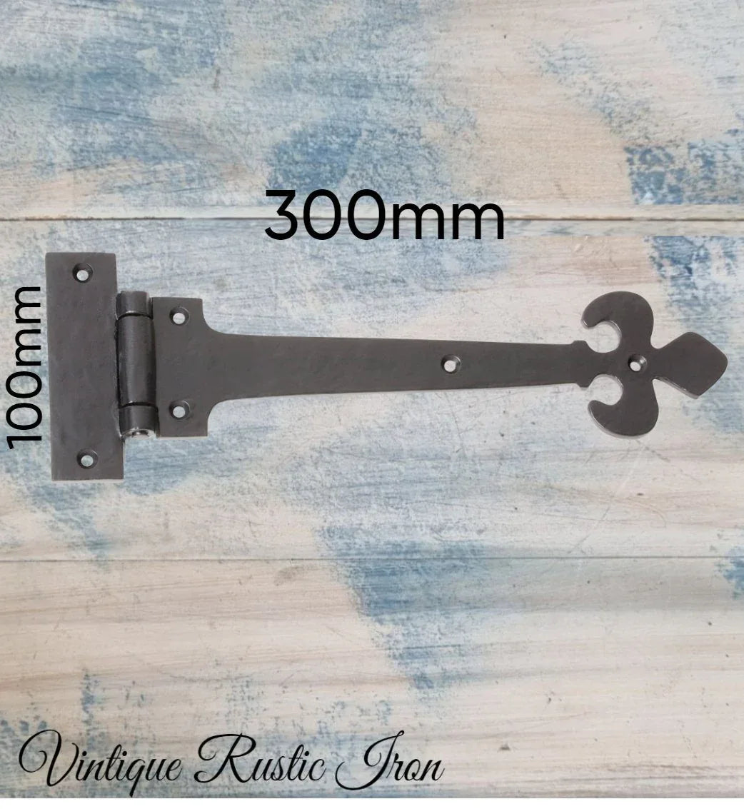 Iron Rustic door or gate Fleur de lis hinge 300x 100mm - Vintique Concepts