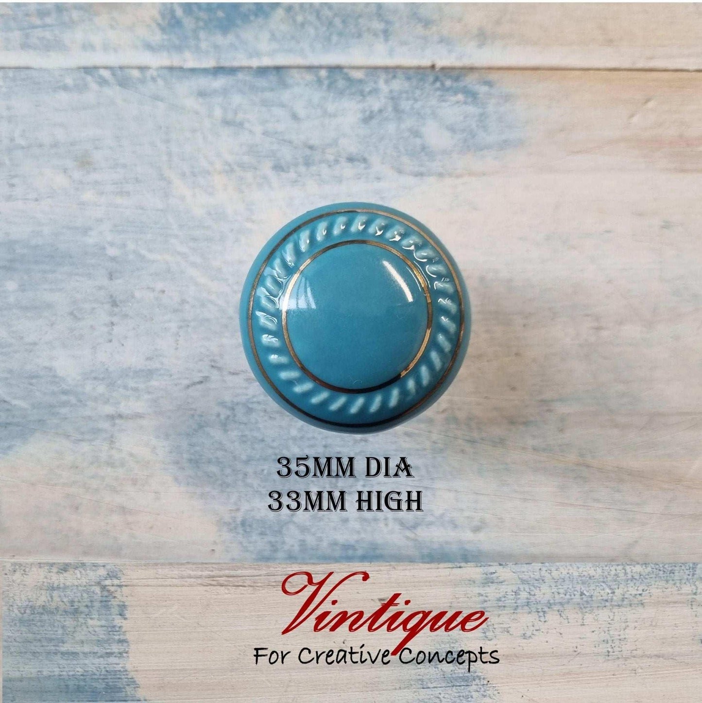 ITALIA Ceramic Cabinet Drawer Knob Blue with Gold inlay 35mm Dia - Vintique Concepts