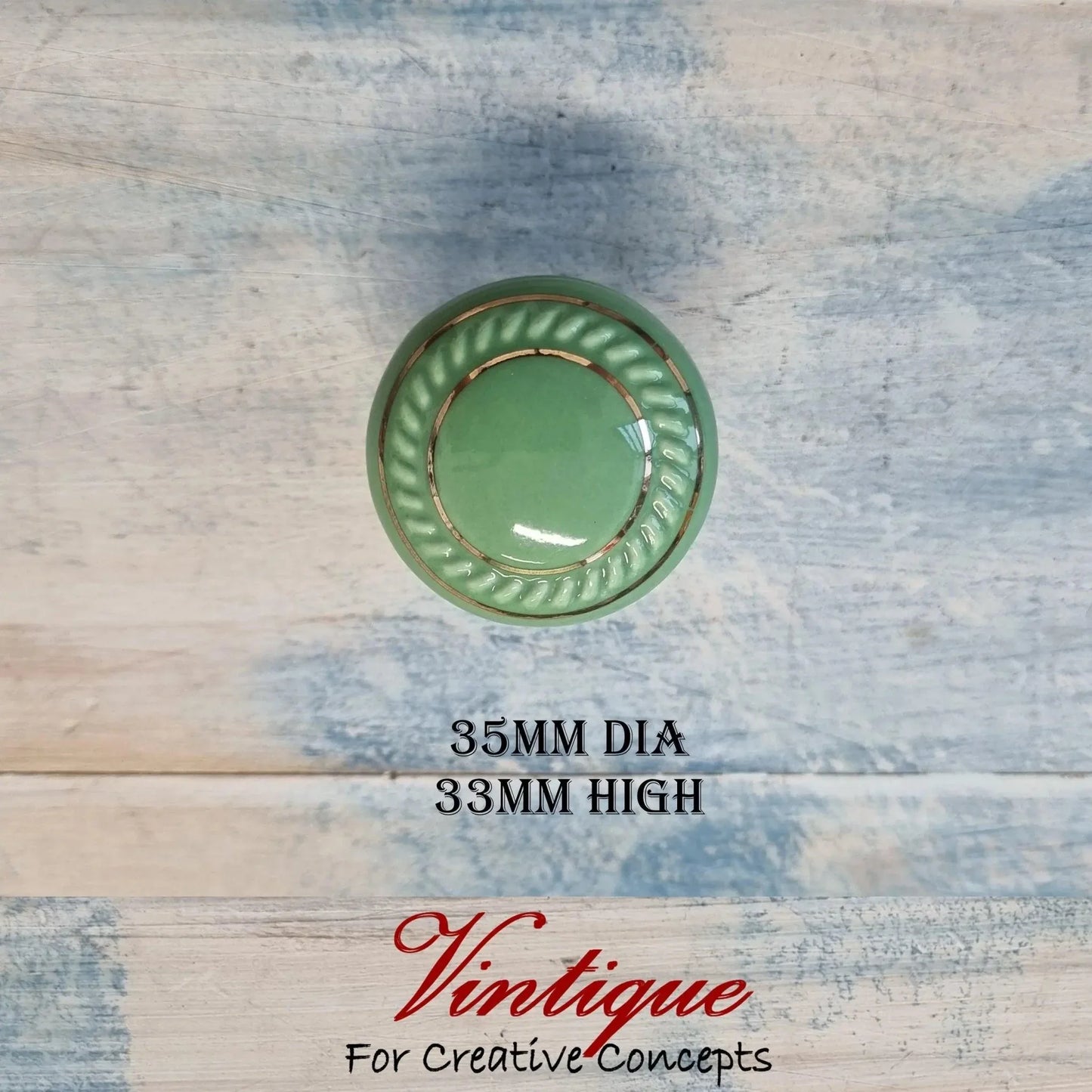 ITALIA Ceramic Cabinet Drawer Knob GREEN with Gold inlay 35mm Dia - Vintique Concepts