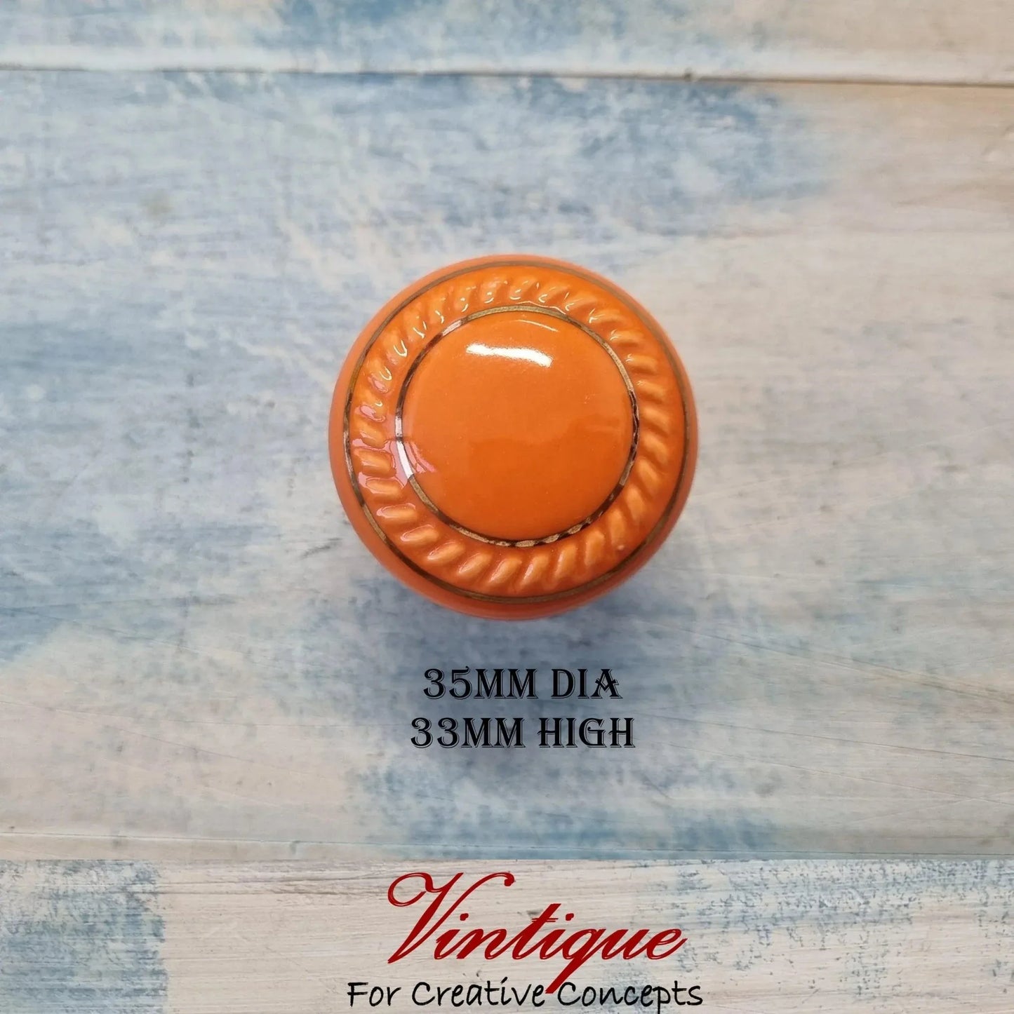 ITALIA Ceramic Cabinet Drawer Knob ORANGE with Gold inlay 35mm Dia - Vintique Concepts