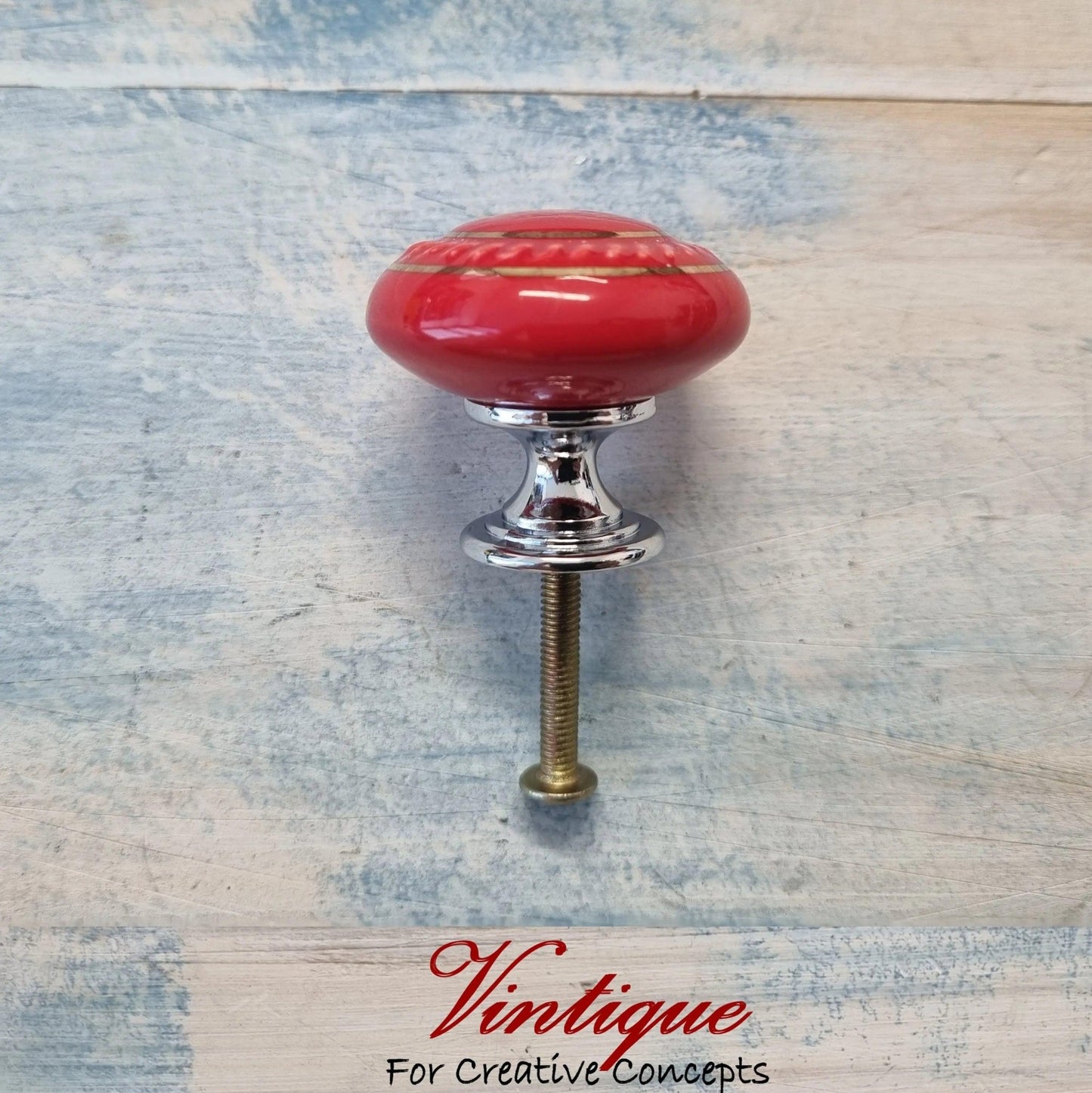 ITALIA Ceramic Cabinet Drawer Knob RED with Gold inlay 35mm Dia-Vintique Concepts