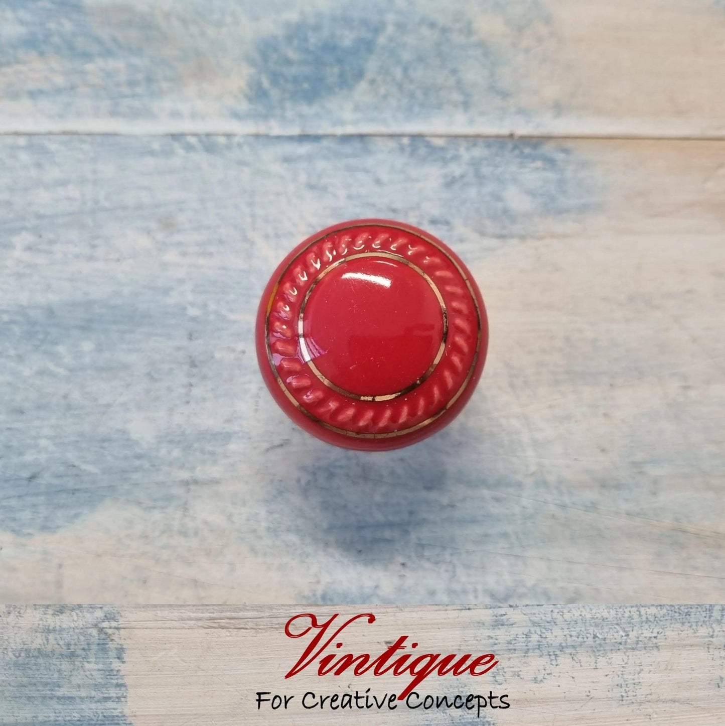ITALIA Ceramic Cabinet Drawer Knob RED with Gold inlay 35mm Dia-Vintique Concepts