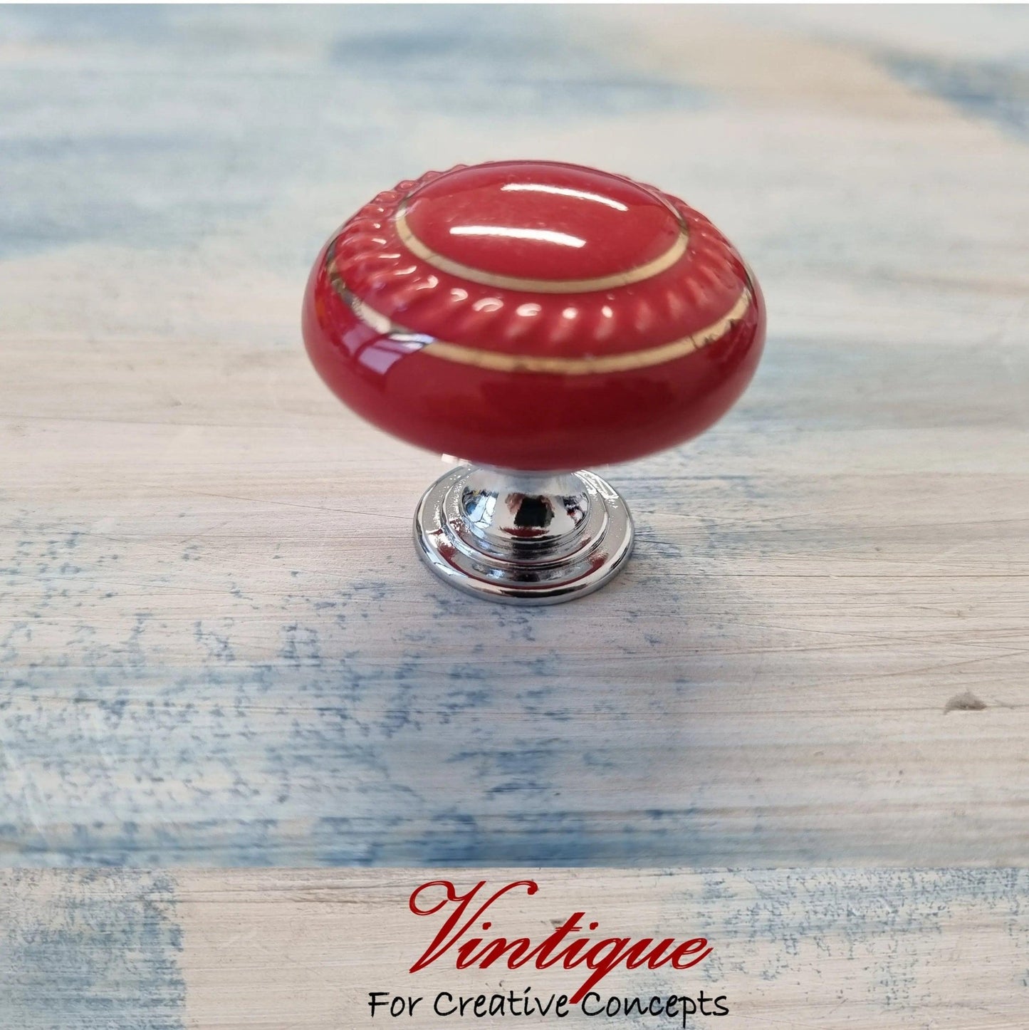 ITALIA Ceramic Cabinet Drawer Knob RED with Gold inlay 35mm Dia-Vintique Concepts