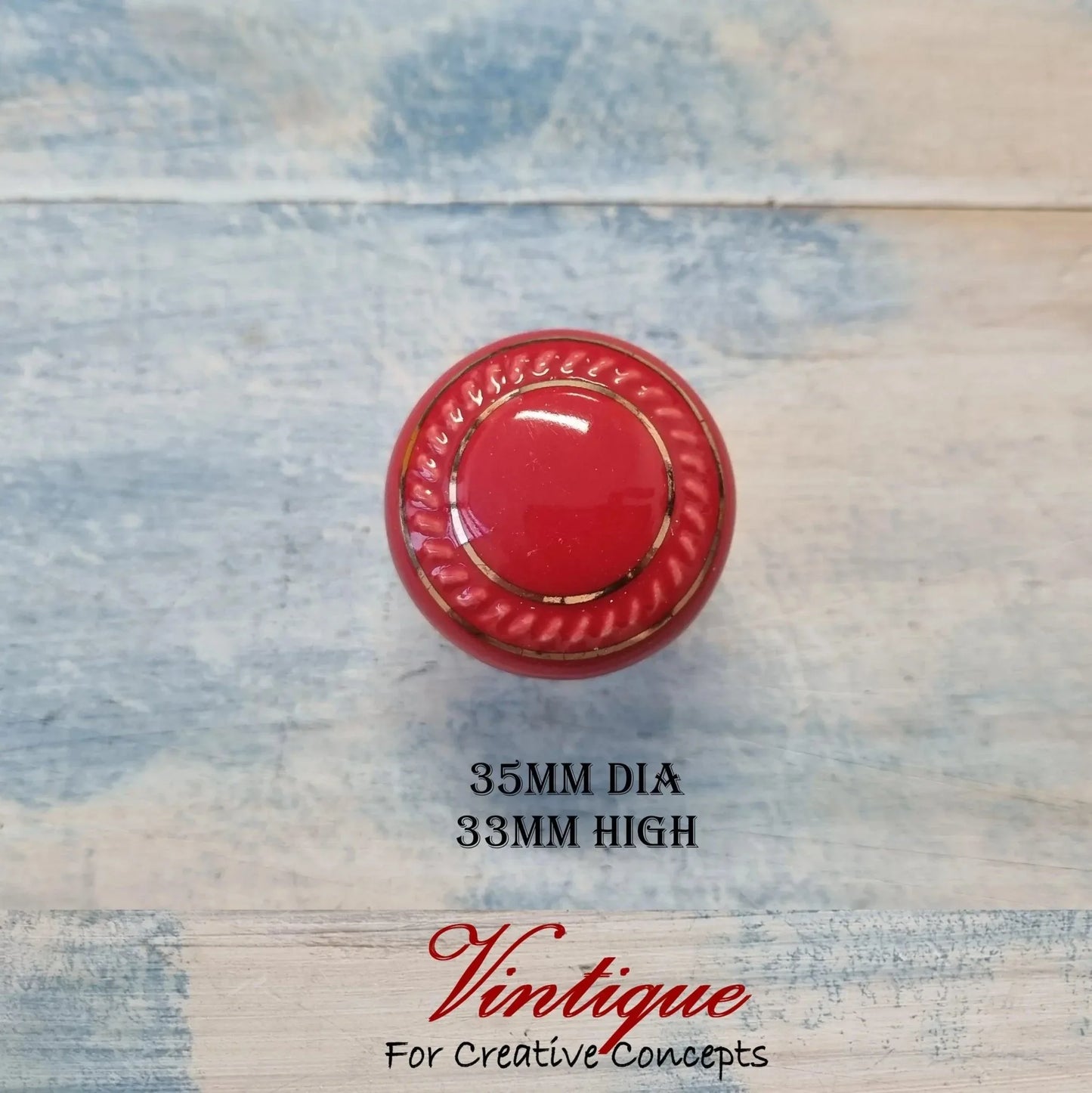 ITALIA Ceramic Cabinet Drawer Knob RED with Gold inlay 35mm Dia - Vintique Concepts
