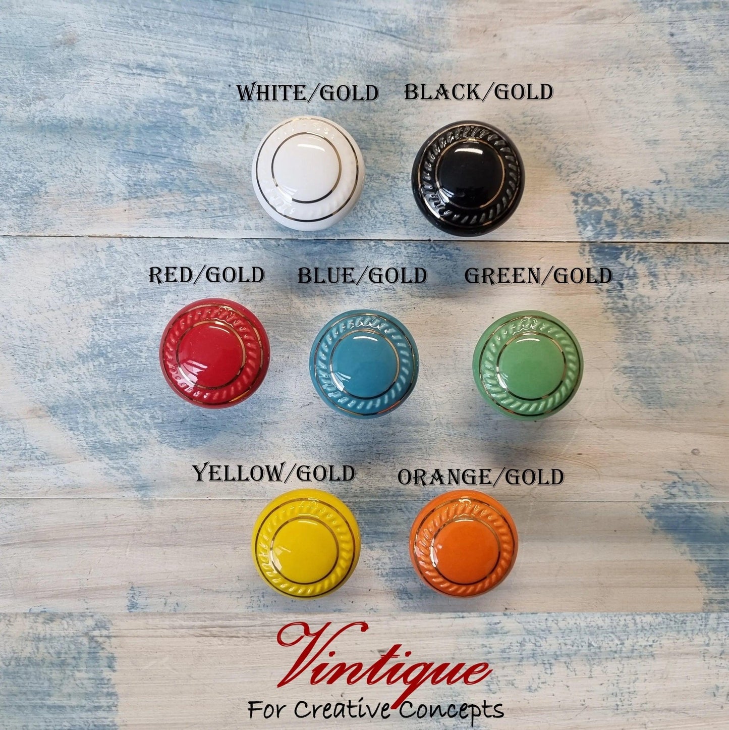 ITALIA Ceramic Cabinet Drawer Knob White with Gold inlay 35mm Dia-Vintique Concepts