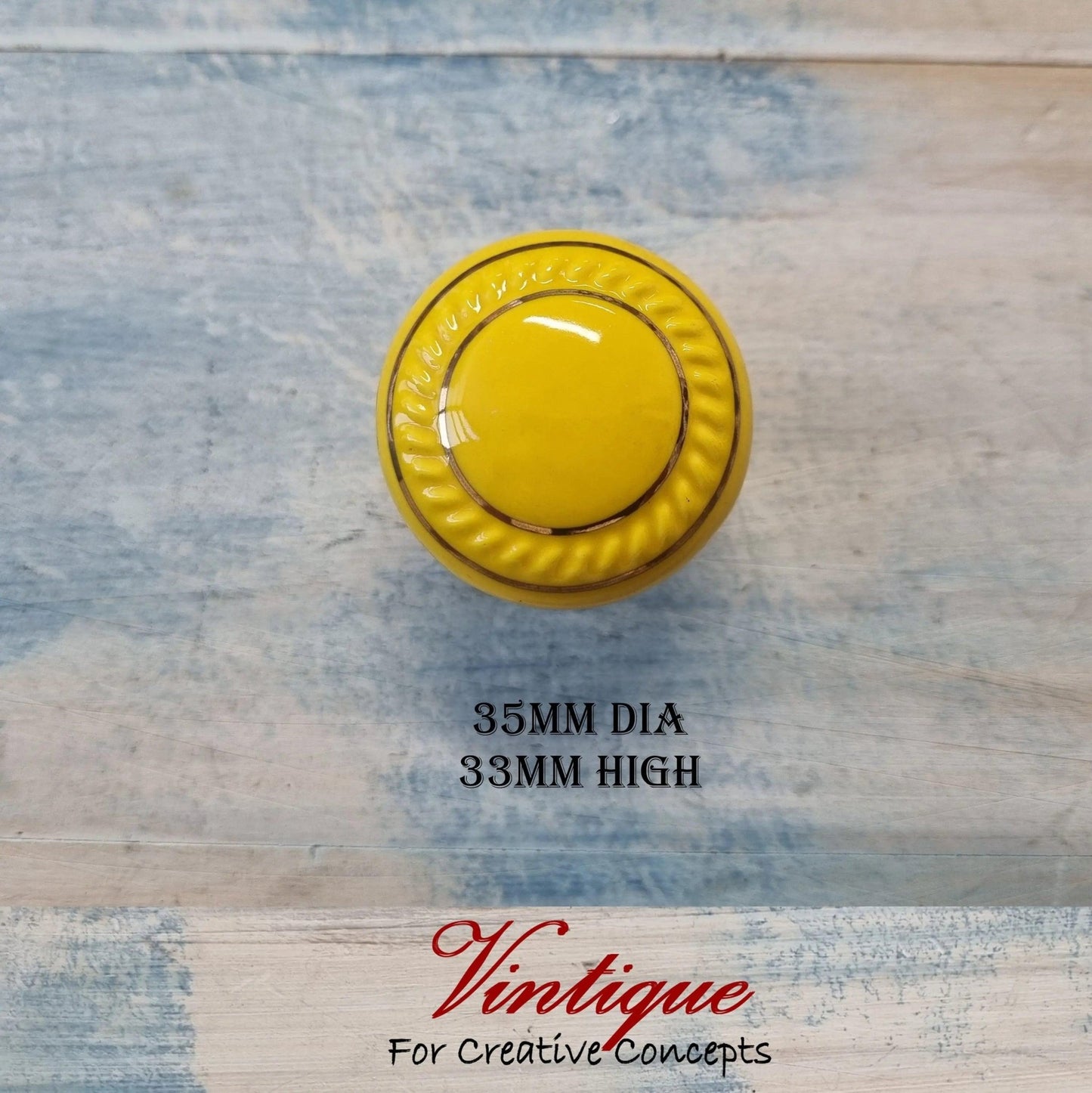 ITALIA Ceramic Cabinet Drawer Knob YELLOW with Gold inlay 35mm Dia-Vintique Concepts