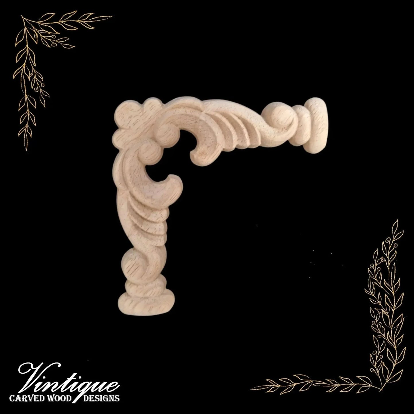 Kensington Petals Corner carved wooden Applique 15cm x 15cm - Vintique Concepts