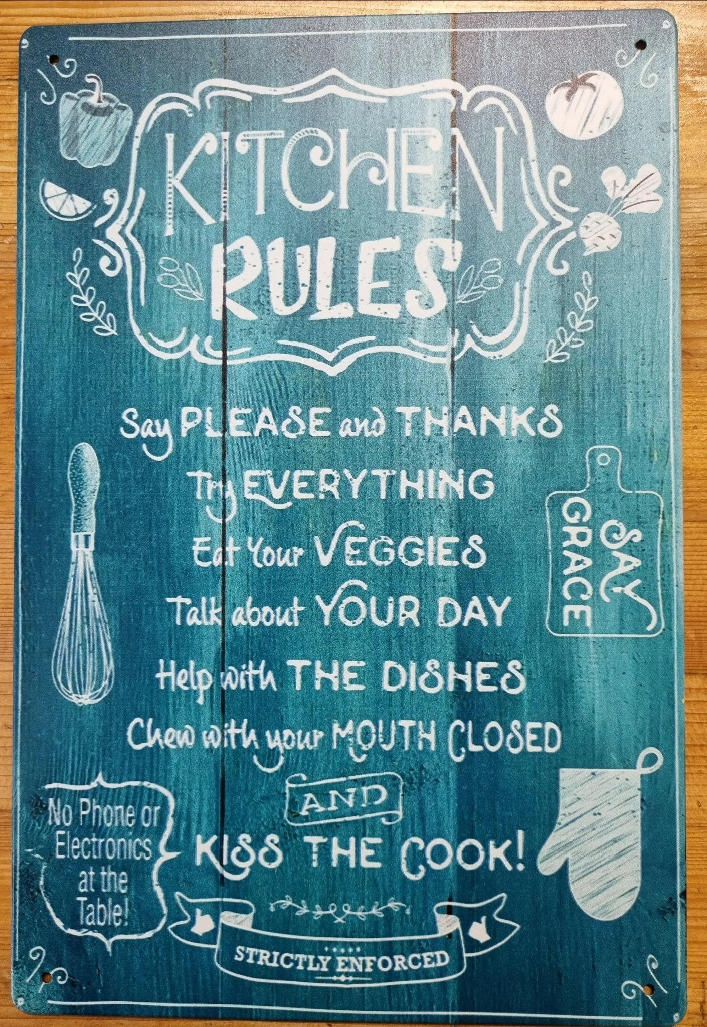 KITCHEN RULES.....Vintage Inspirational Tin Sign-30cm x 20cm-Vintique Concepts