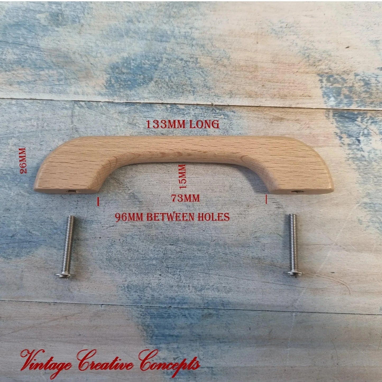 Lacquered Beach cupboard wooden handle 128mm Long - Vintique Concepts