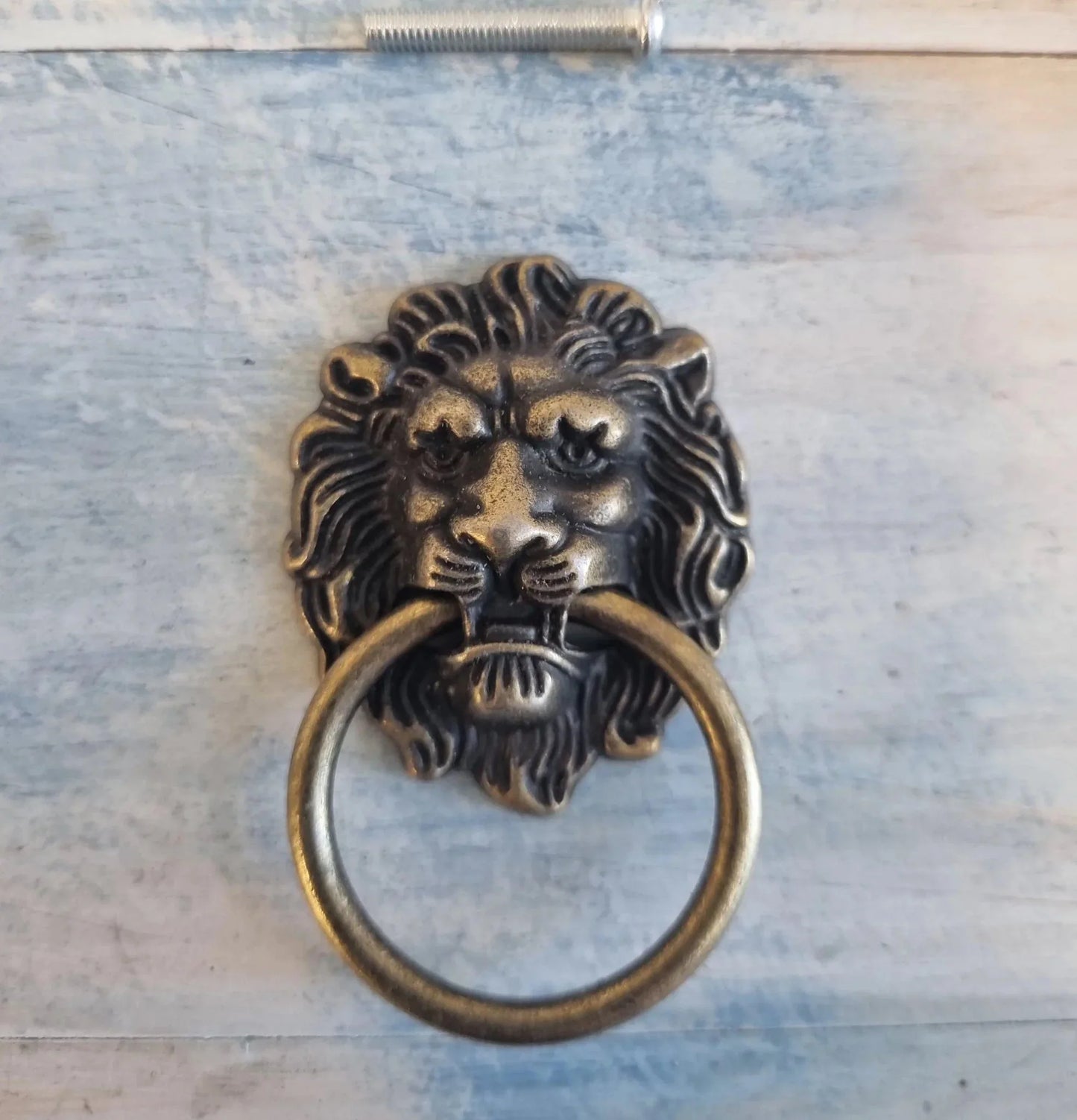 Lion Head Bronze Drawer Ring Pull - 43mm x 67mm - Vintique Concepts