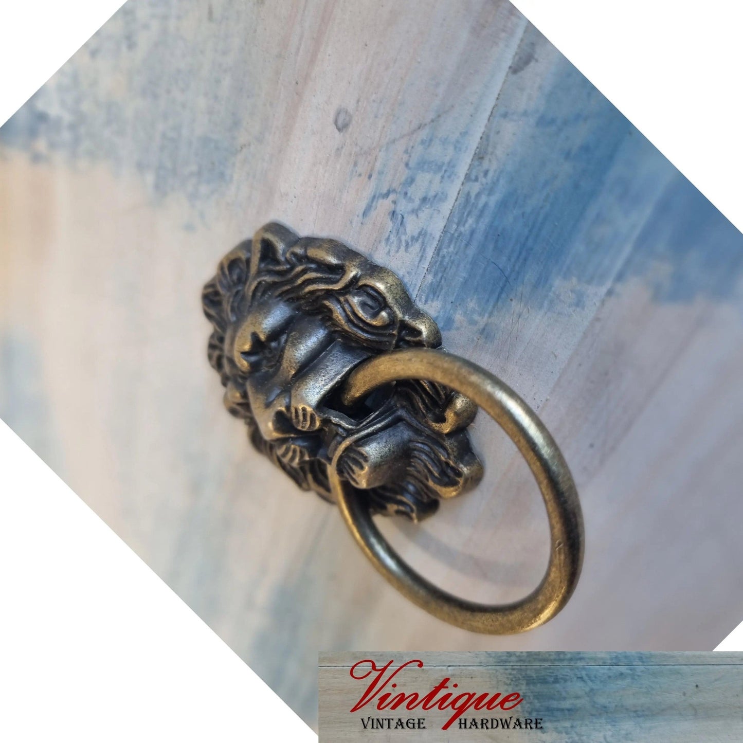 Lion Head Ring Pull Bronze- 43mm x 67mm-Vintique Concepts