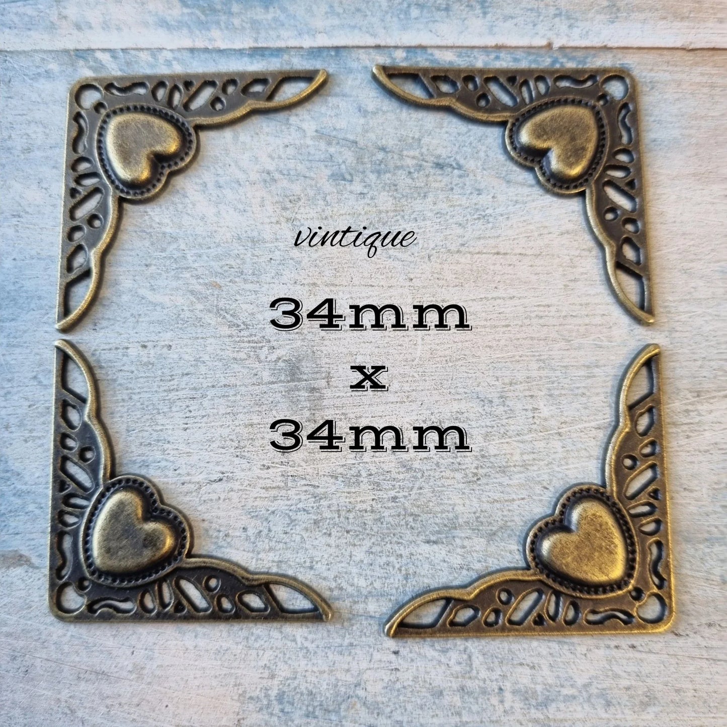 Antique Bronze Heart Corner Decorative Piece - Love Heart Ornate Corner 34mm x 34mm (Each) - Vintique Concepts