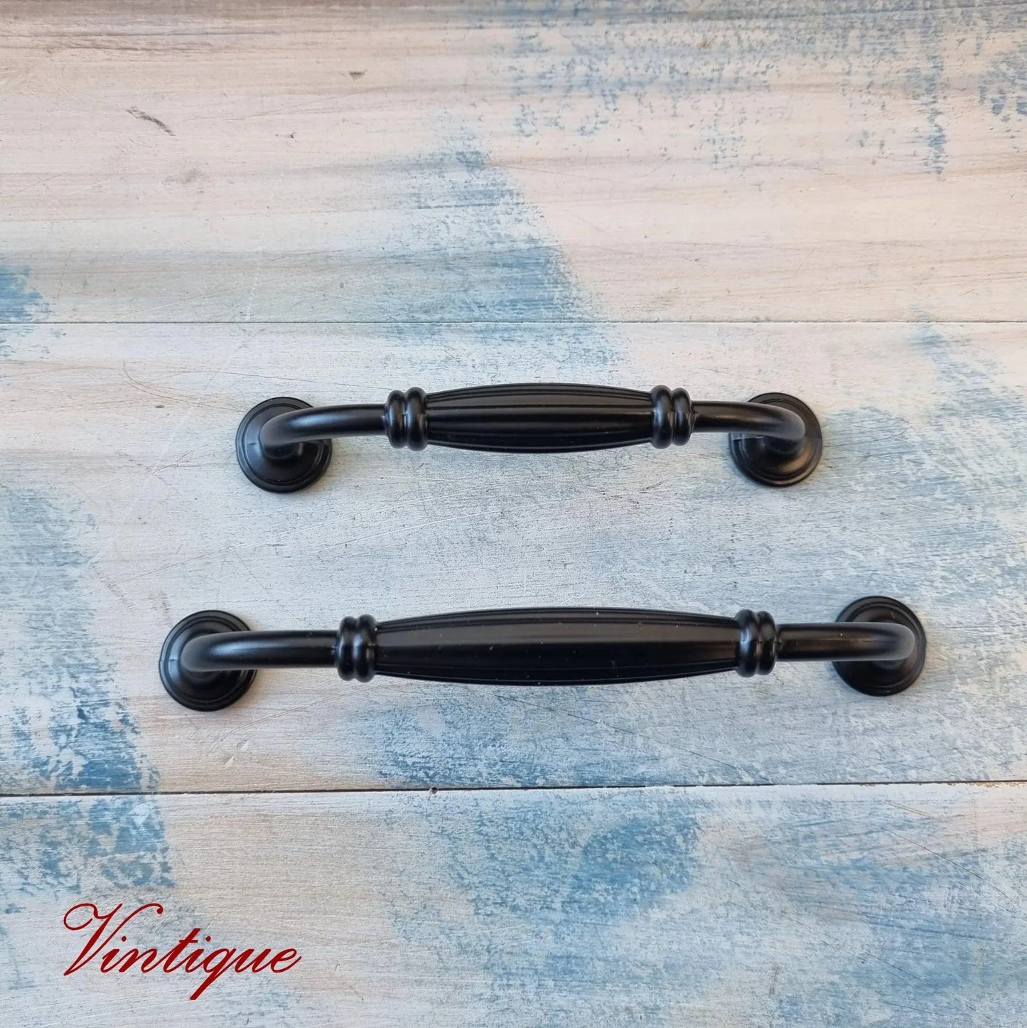 Luxury Ornate Black Ribbed Cabinet or drawer handle 150mm - Vintique Concepts
