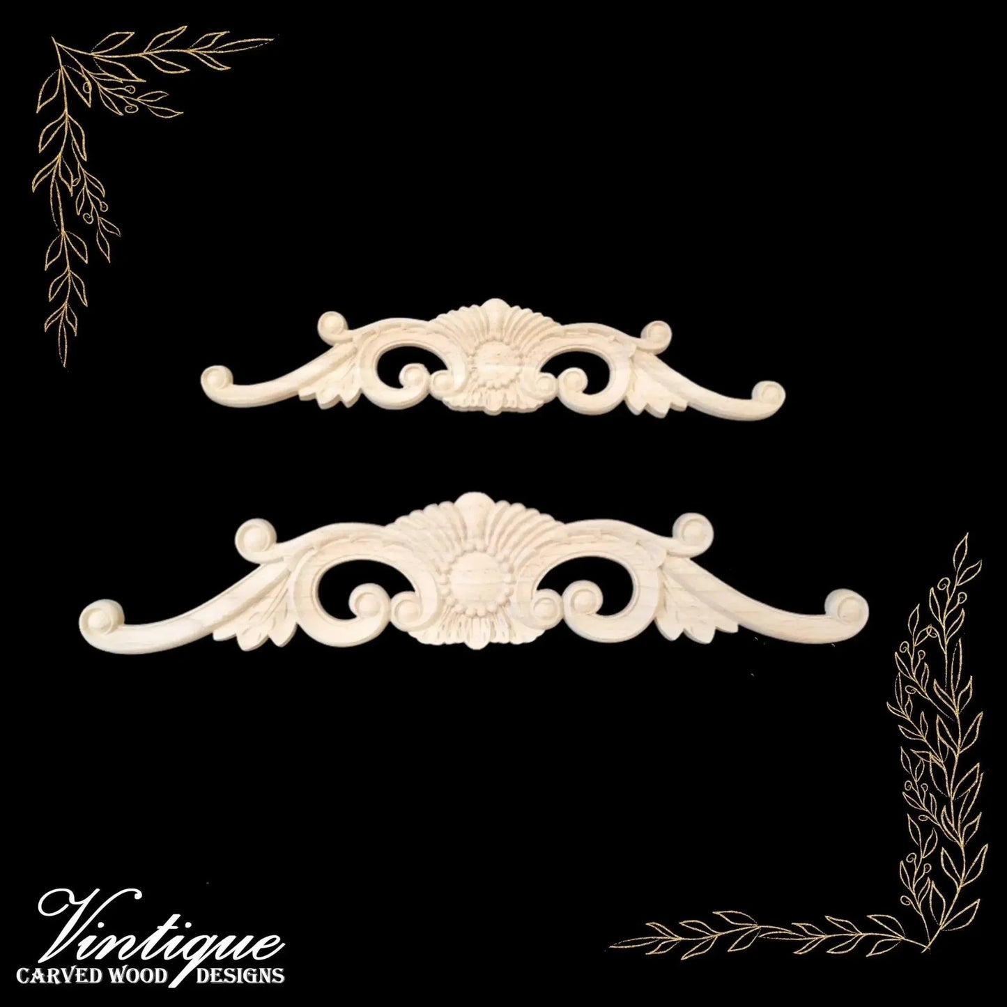 Majestic Ring Centre carved wood Applique 40cm x 8cm - Vintique Concepts