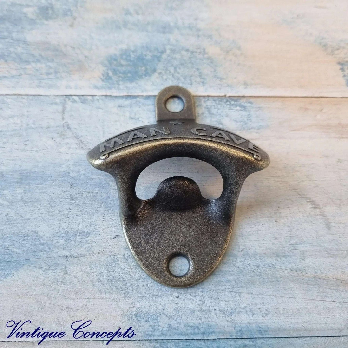 MANCAVE- Bronze heavy duty Wall Mounted Vintage Bottle opener for beer bottles etc - Vintique Concepts