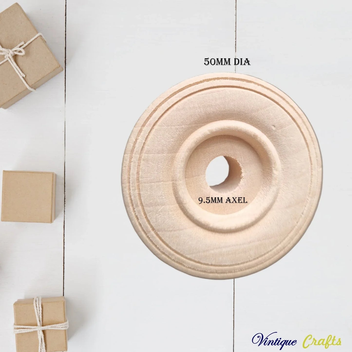 Maple Treaded wood wheel 50mm (9.53mm axel) for toys - Vintique Concepts
