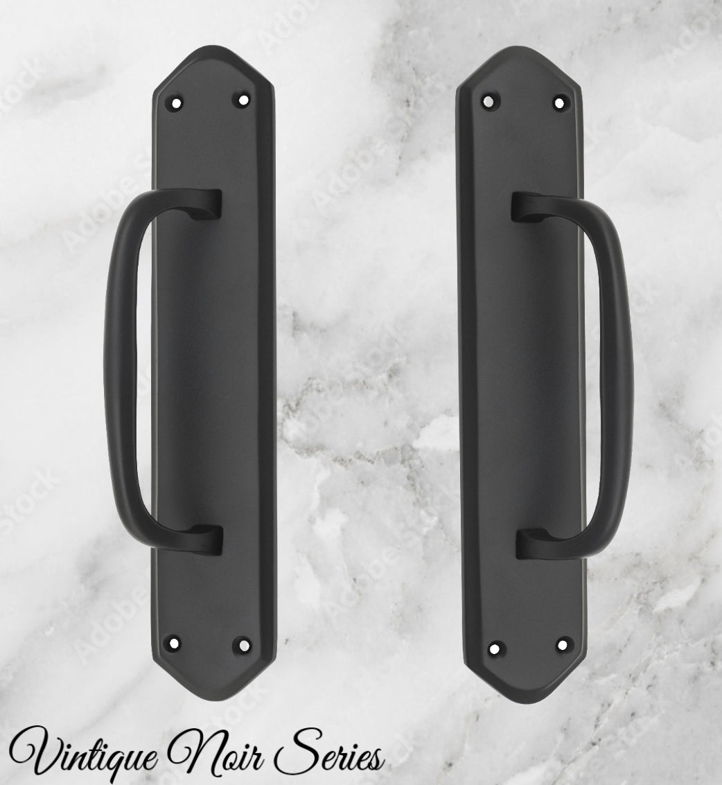 Matt Black Retro Offset Pull handle w/backplate 250x50mm-Vintique Concepts