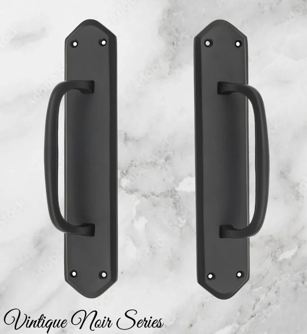 Matt Black Retro Offset Pull handle w/backplate 250x50mm - Vintique Concepts