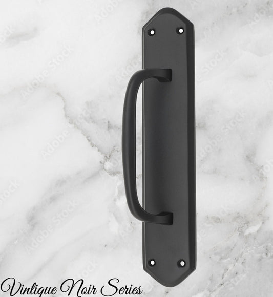 Matt Black Retro Offset Pull handle w/backplate 250x50mm-Vintique Concepts