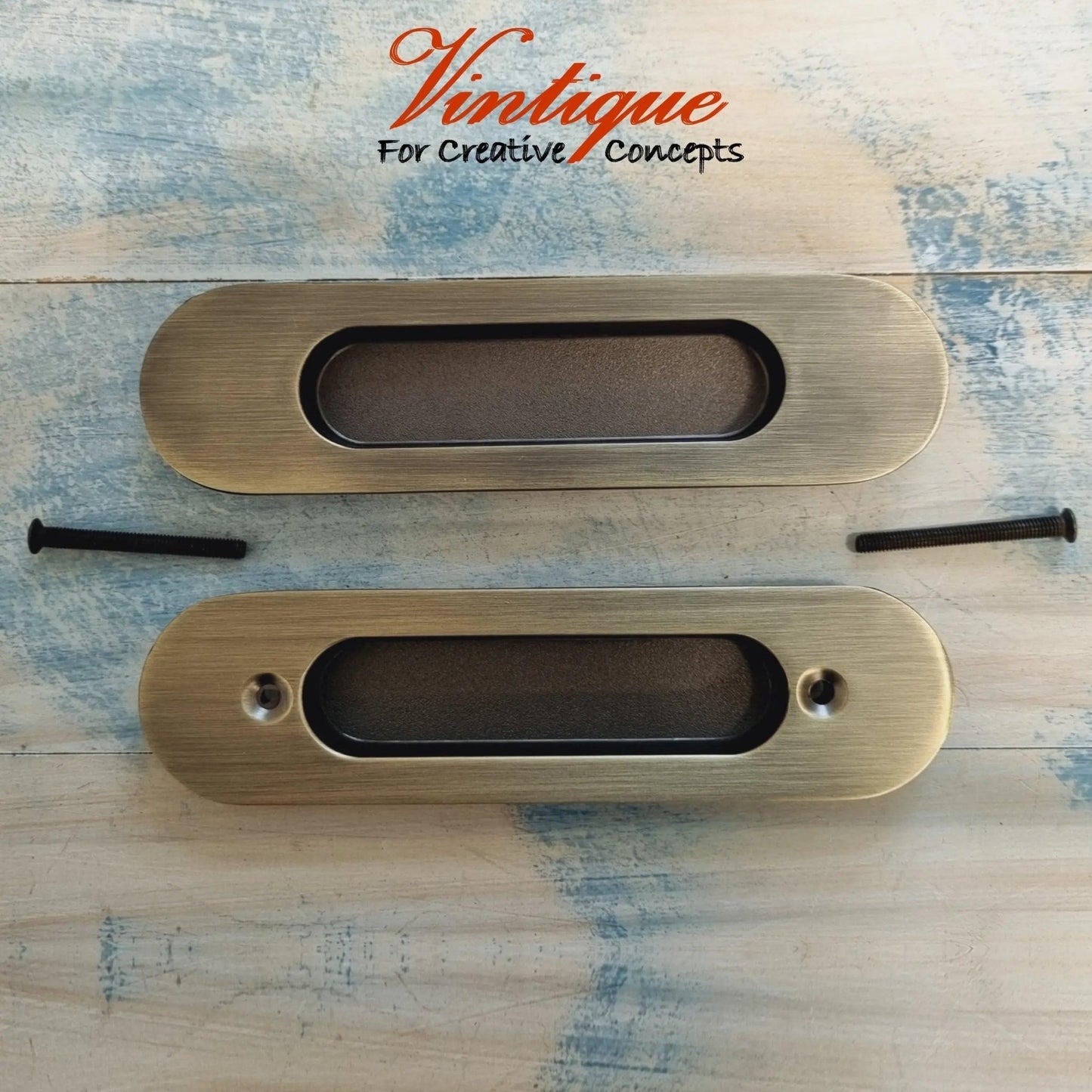 Milano Flush Pull door handle double sided Pewter 147mm x 39mm-Vintique Concepts