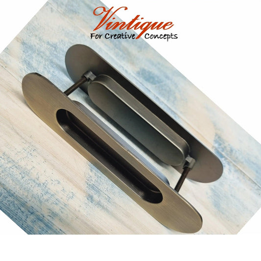 Milano Flush Pull door handle double sided Pewter 147mm x 39mm-Vintique Concepts