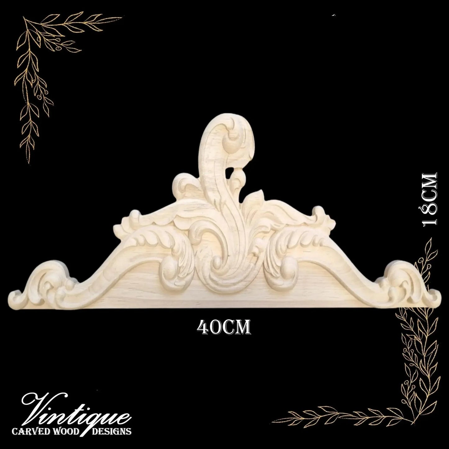 Monarch's Swirl Top wood applique Onlay 40cm x 18cm - Vintique Concepts