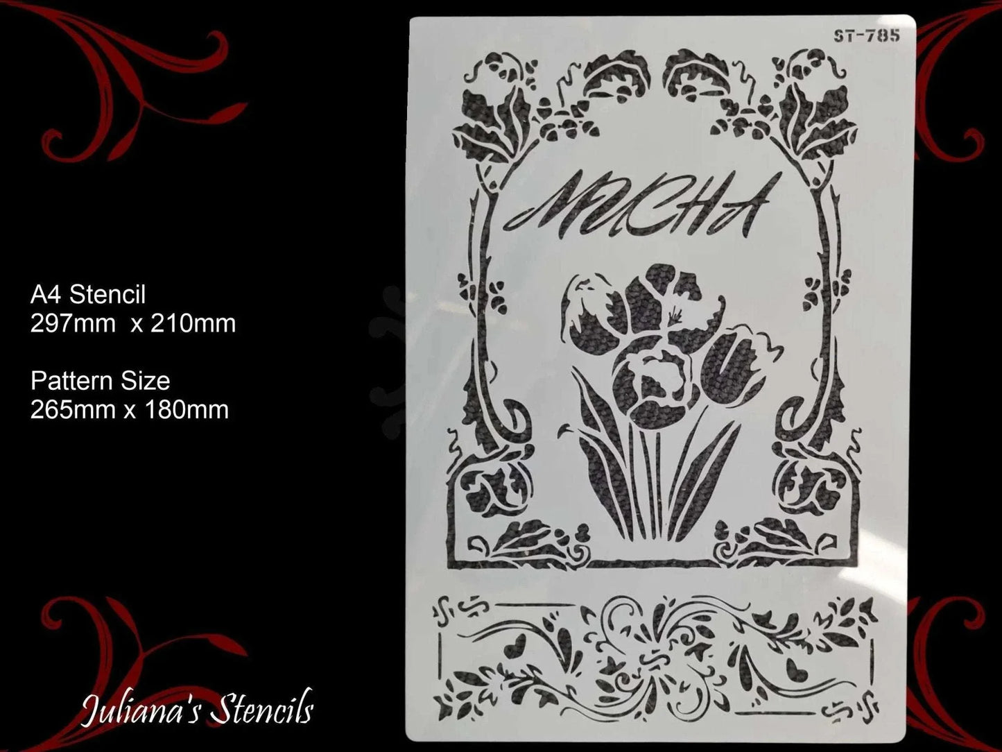 Mucha Tulip flower furniture and wall Paint Stencil - Vintique Concepts