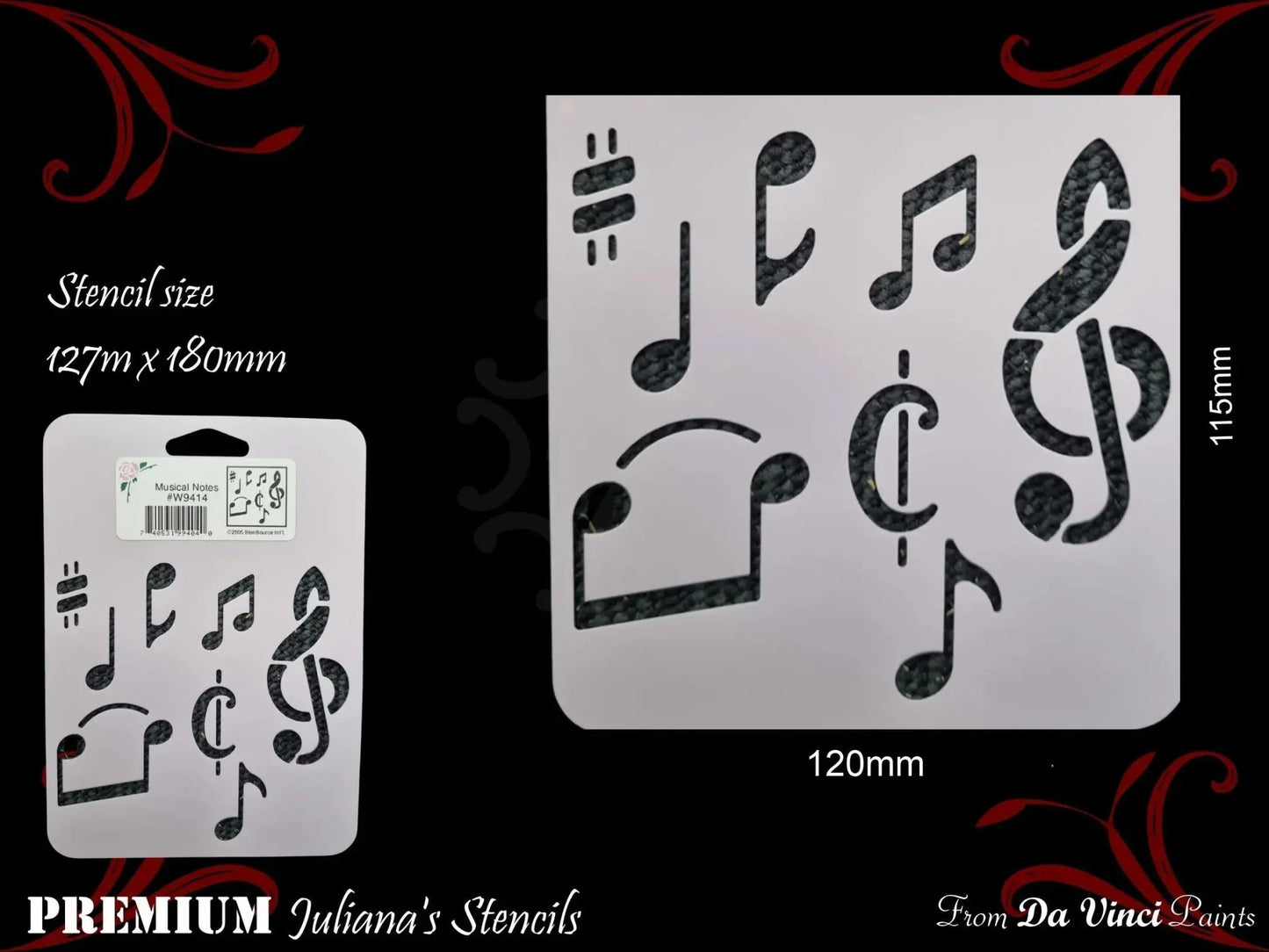 MUSIC NOTES Childrens Furniture Paint Stencil 180mm x 127mm - Vintique Concepts