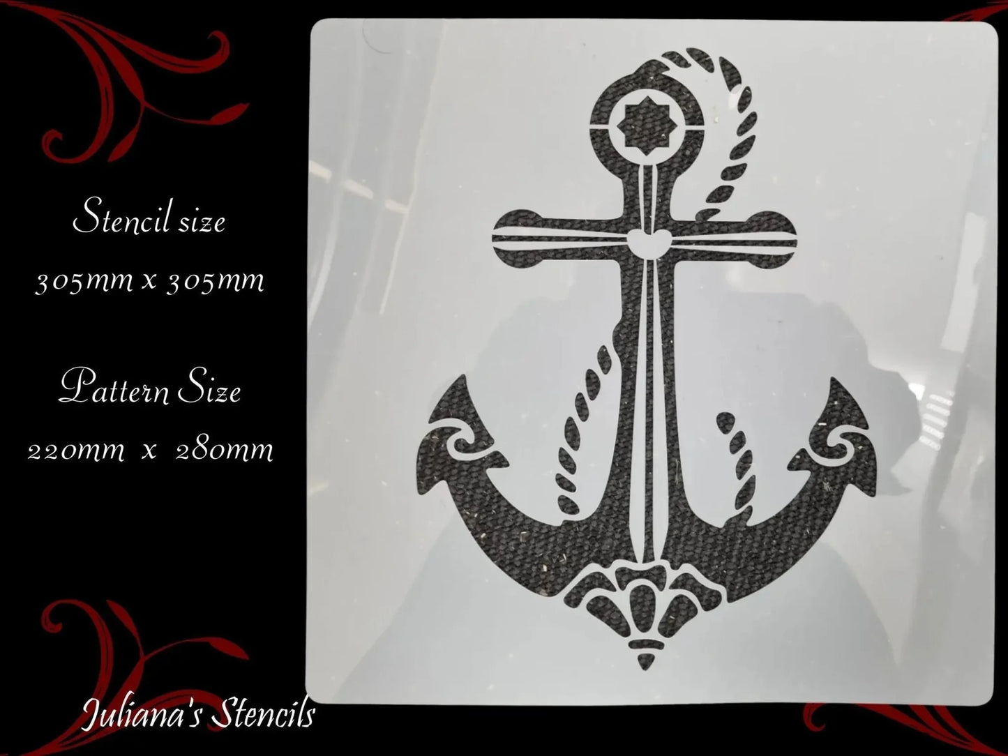 Nautical Anchor with Ring & heart Furniture & wall Paint Stencil 305 x 305mm - Vintique Concepts