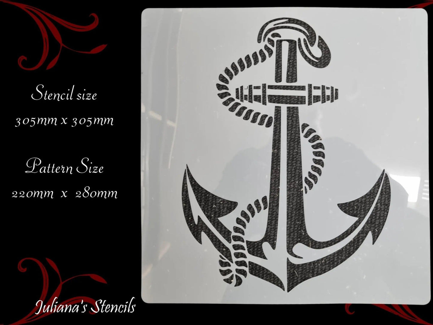 Nautical Anchor with Rope wrap around Furniture & wall  Paint Stencil 305 x 305mm-Vintique Concepts