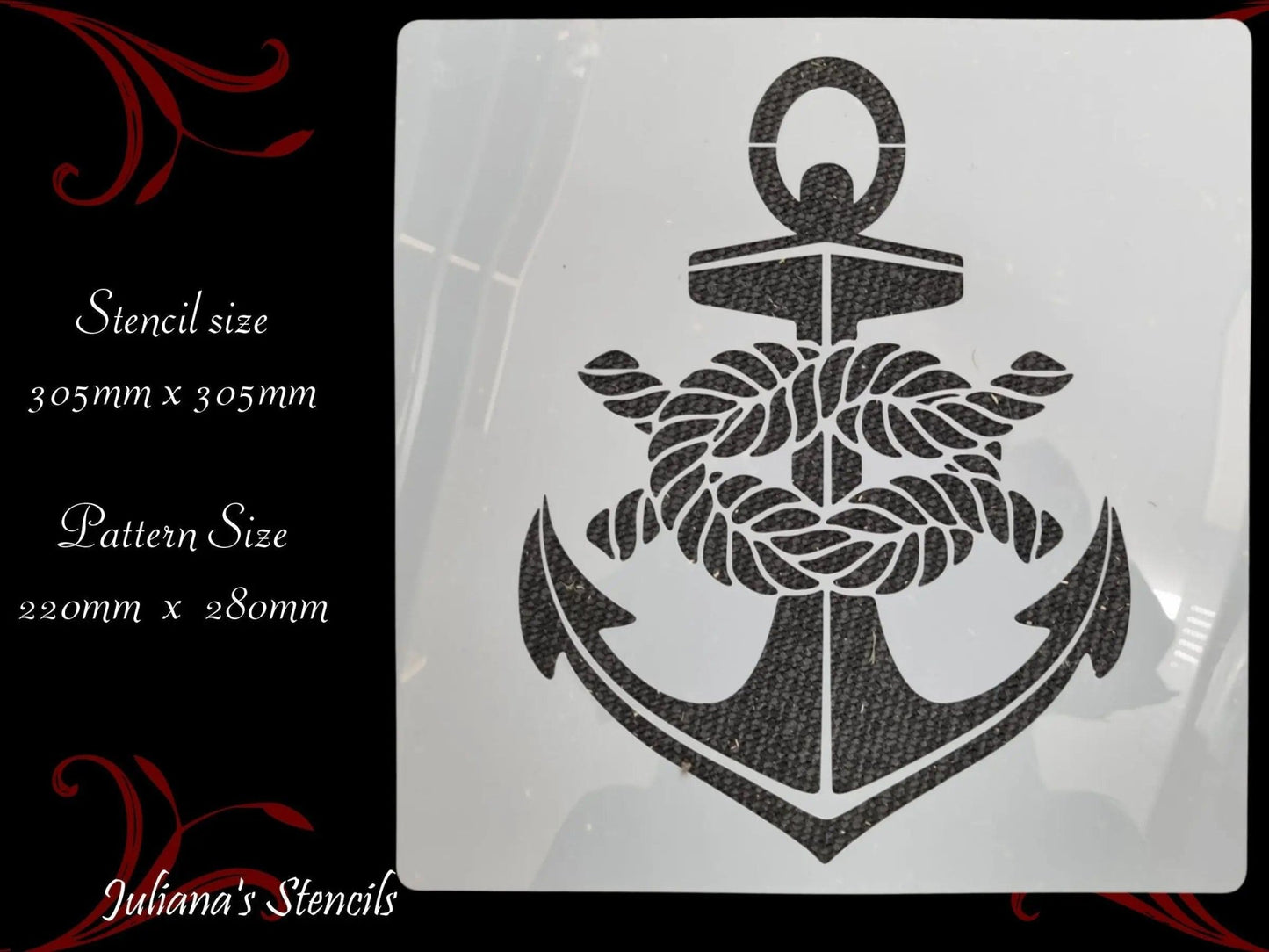 Nautical Anchors with Rope Knot Furniture & wall  Paint Stencil 305 x 305mm-Vintique Concepts