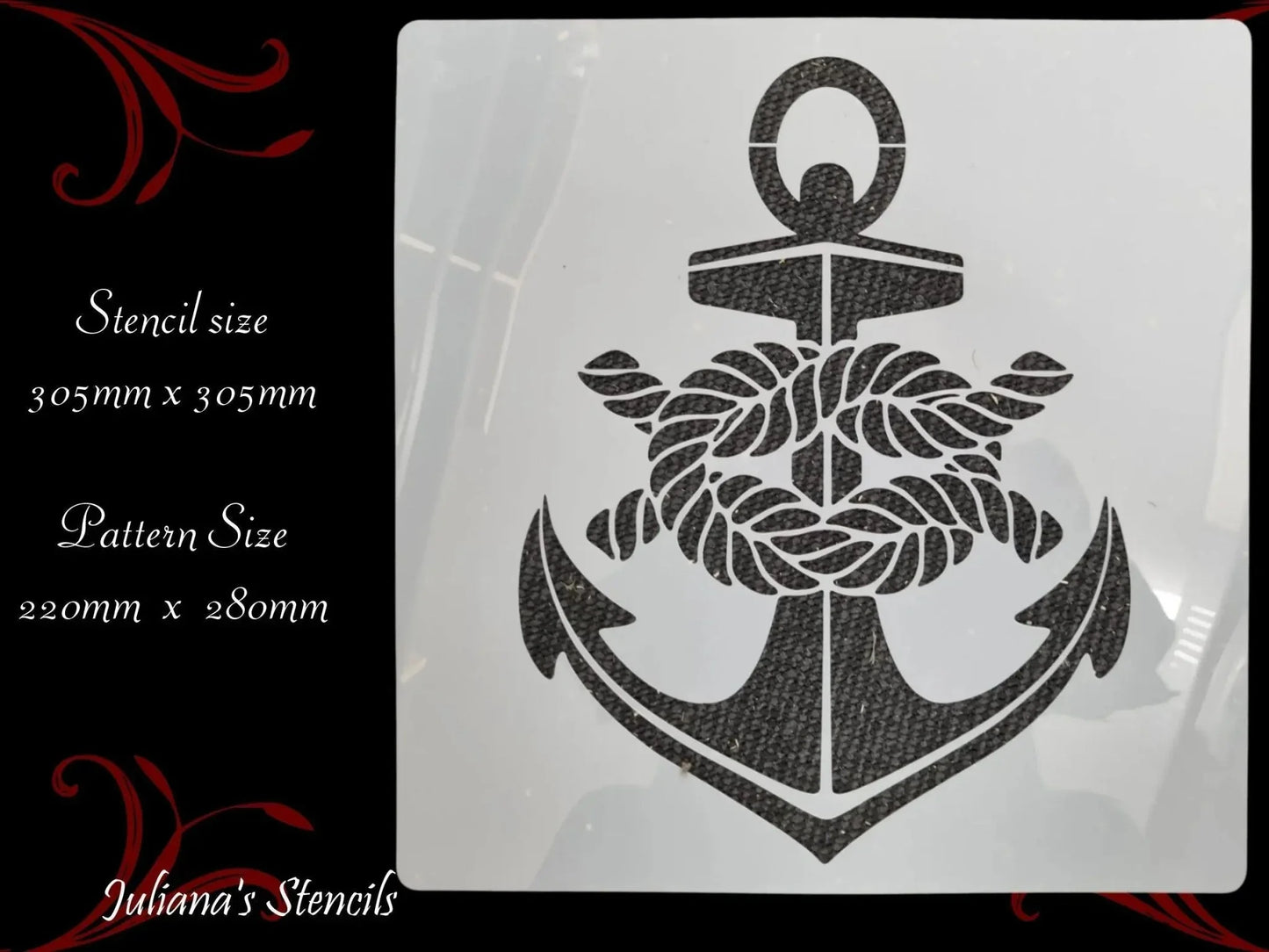 Nautical Anchors with Rope Knot Furniture & wall Paint Stencil 305 x 305mm - Vintique Concepts