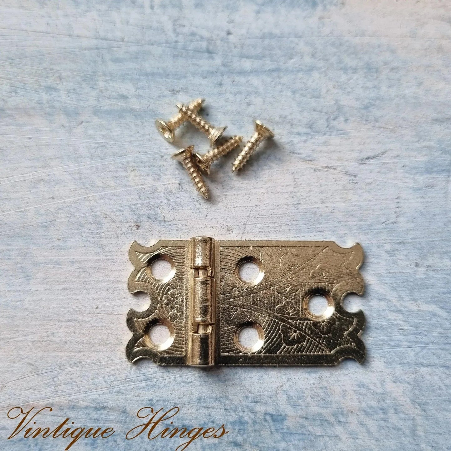 Ornate Brass Box Hinge 35mm x 18mm - Premium Decorative Hardware - Vintique Concepts