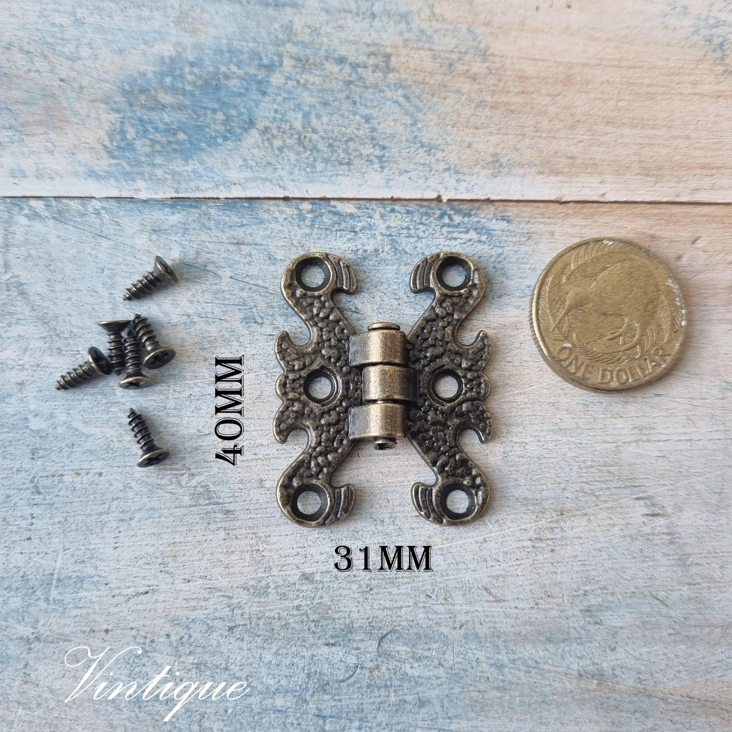 Ornate Bronze Butterfly Hinge 40mm x 31mm-Vintique Concepts