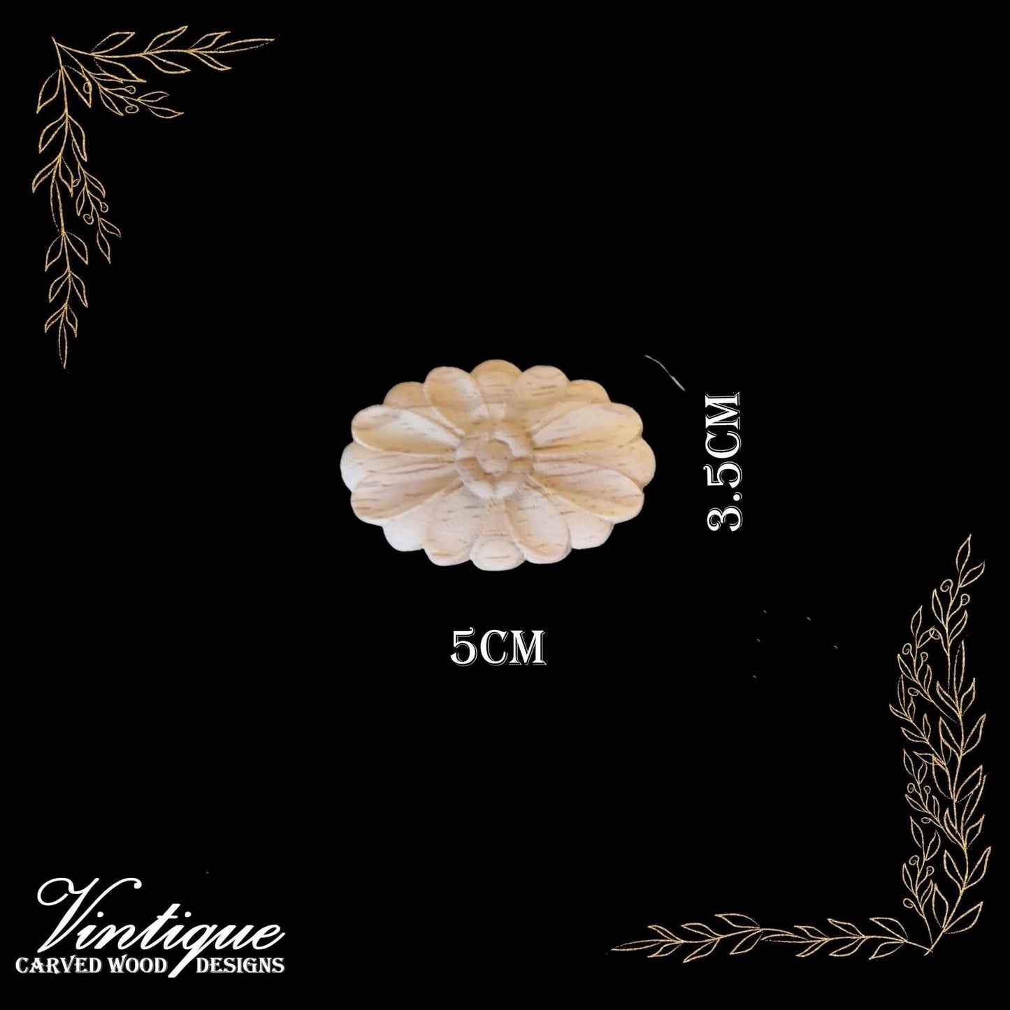 Oval Dainty Flower Furniture wood applique Onlay 3.5cm x 5cm-Vintique Concepts