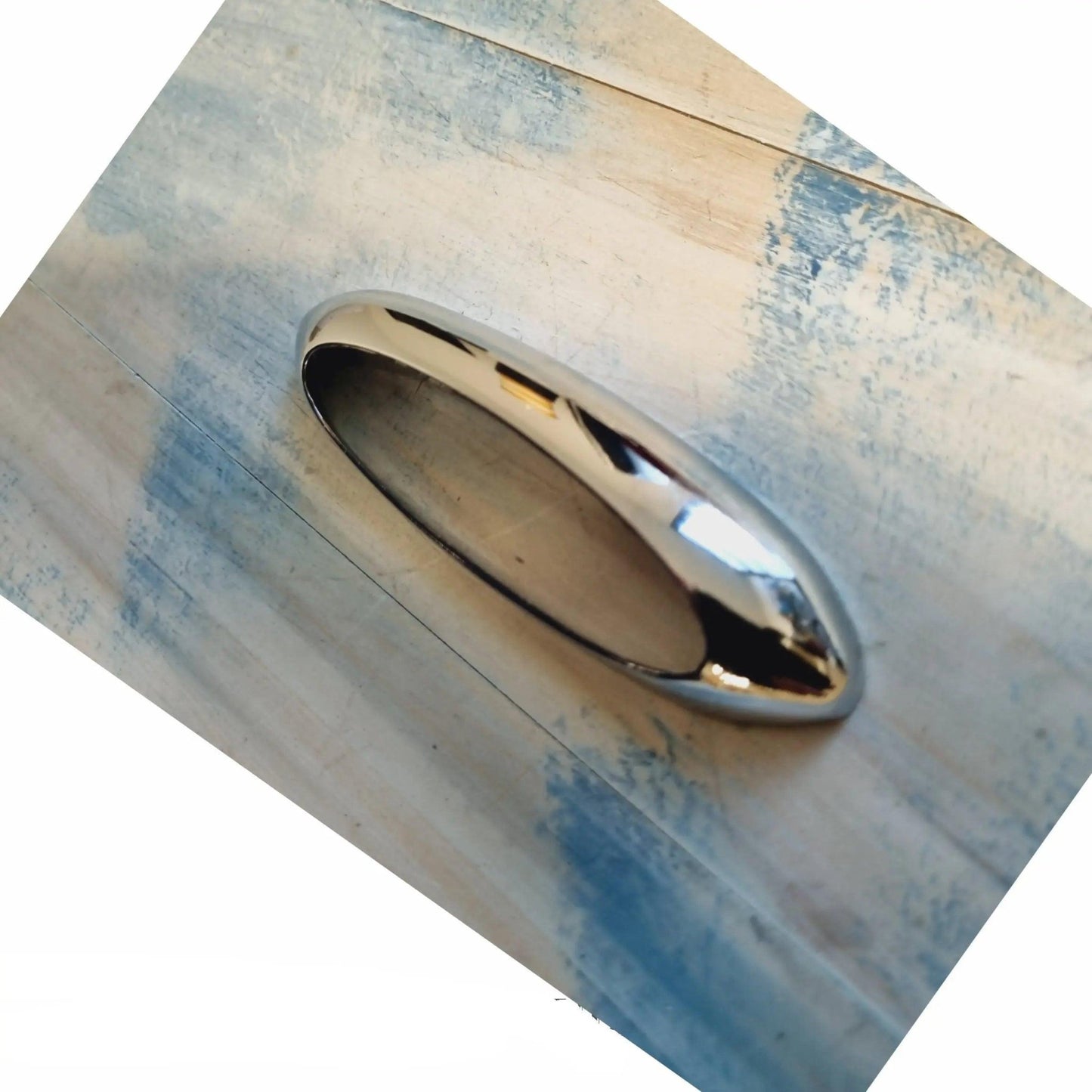 Oval silver (chome) cup pull drawer handle 114mm long-Vintique Concepts