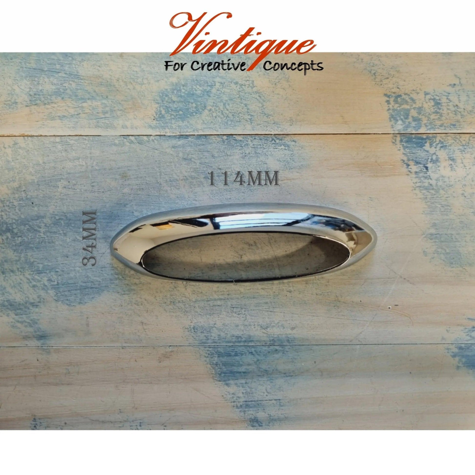 Oval silver (chome) cup pull drawer handle 114mm long-Vintique Concepts