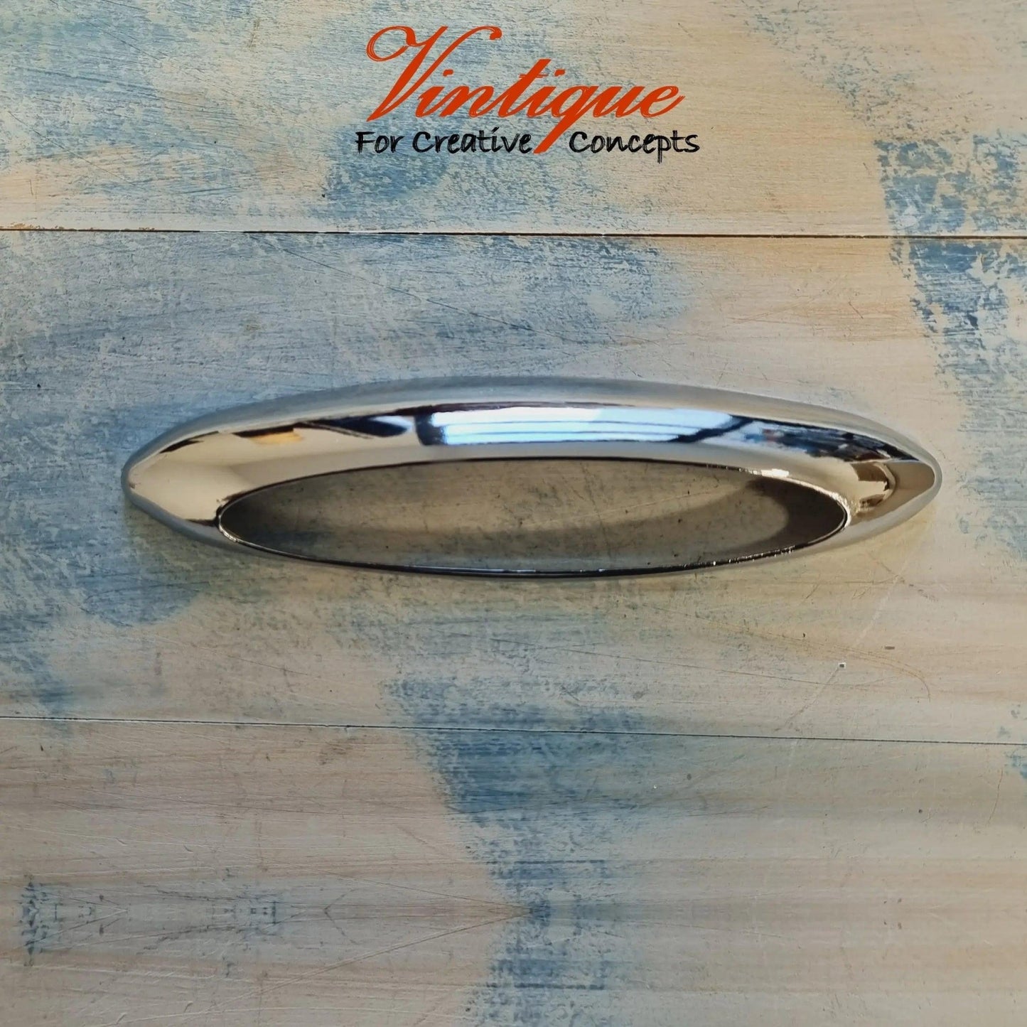Oval silver (chome) cup pull drawer handle 147mm long-Vintique Concepts