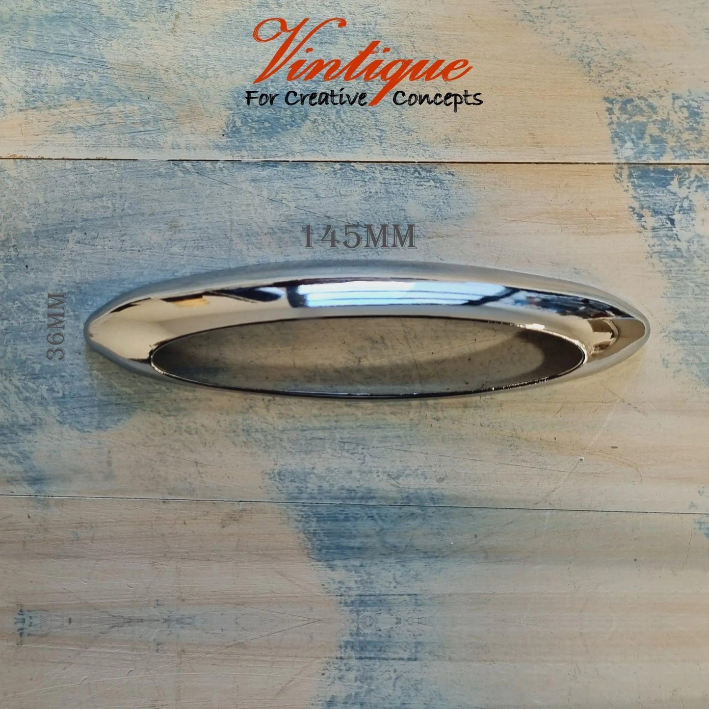 Oval silver (chome) cup pull drawer handle 147mm long-Vintique Concepts