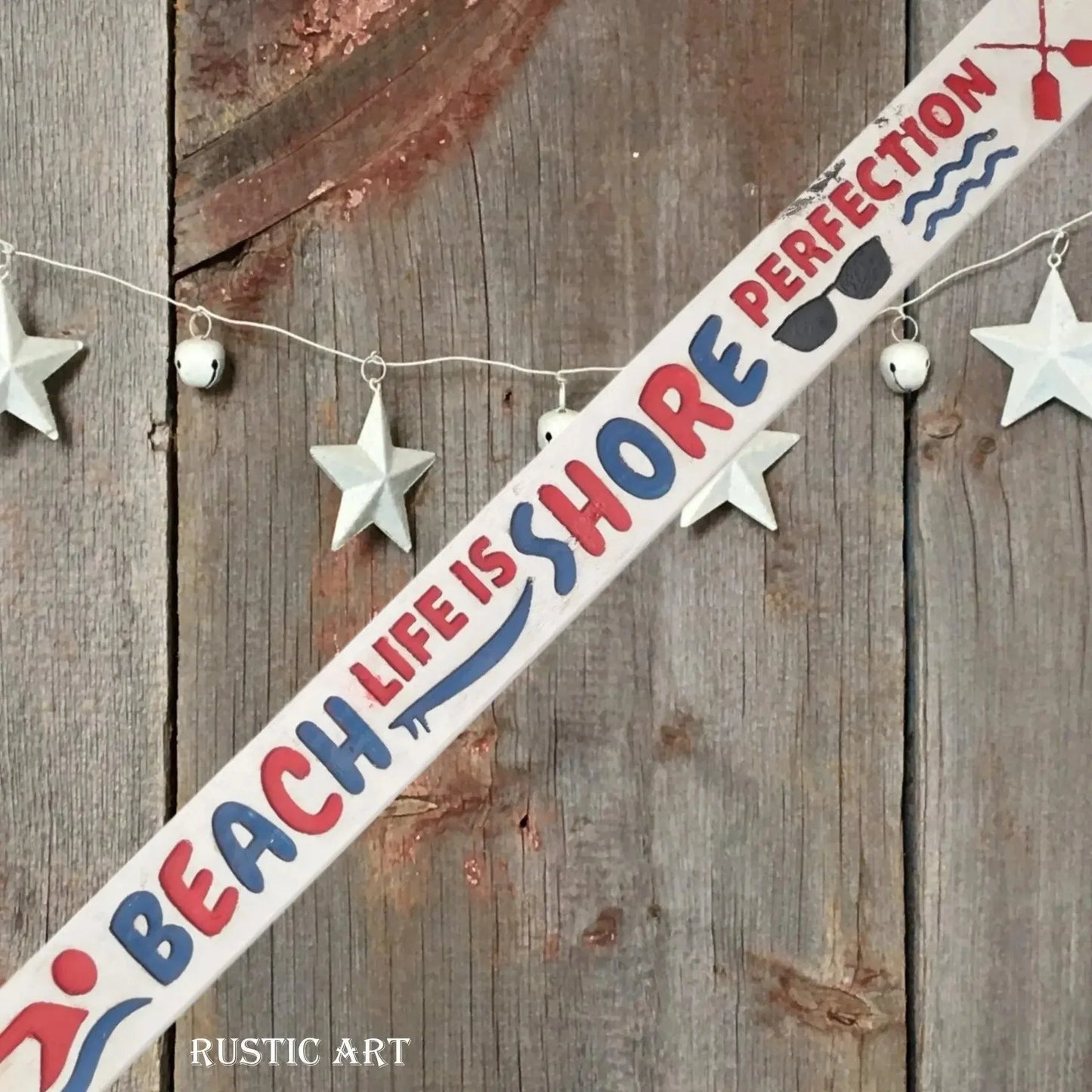 Pallet Wood Beach House sign BEACH LIFE IS SHORE PERFECTION 87cm x 10cm - Vintique Concepts