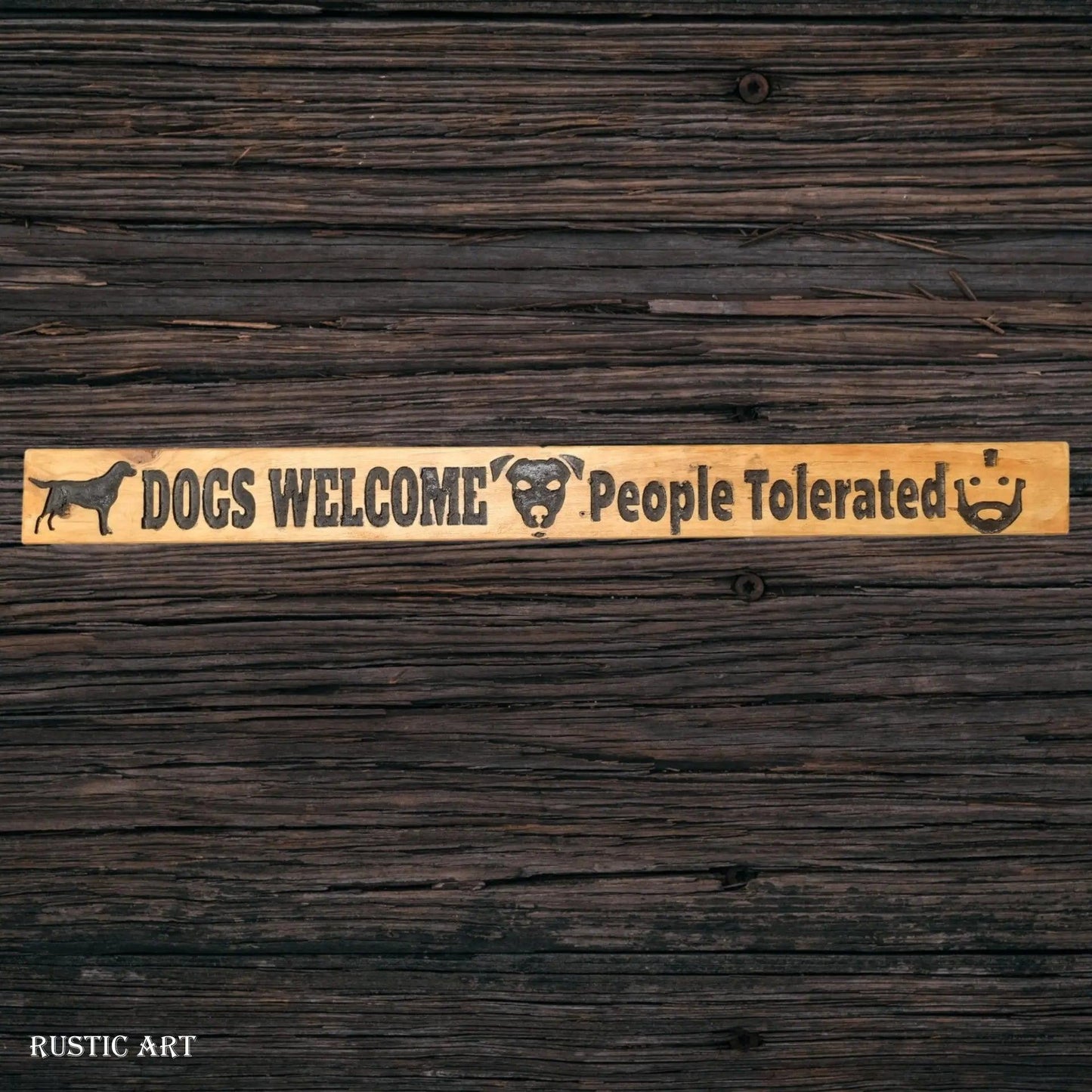 Pallet Wood outdoor Sign dogs welcome 87cm x 10cm-Vintique Concepts