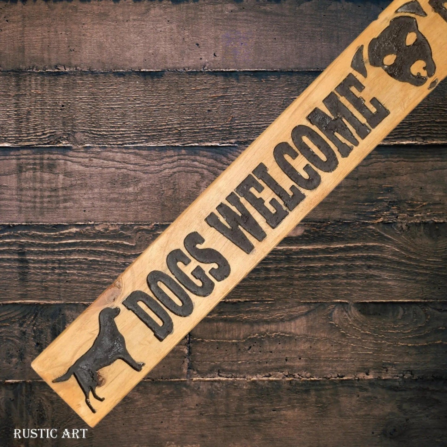 Pallet Wood outdoor Sign dogs welcome 87cm x 10cm-Vintique Concepts