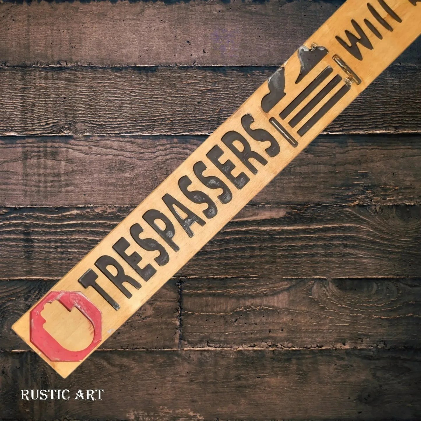 Pallet Wood outdoor Sign TRESPASSERS COMPOSTED 87cm x 10cm - Vintique Concepts