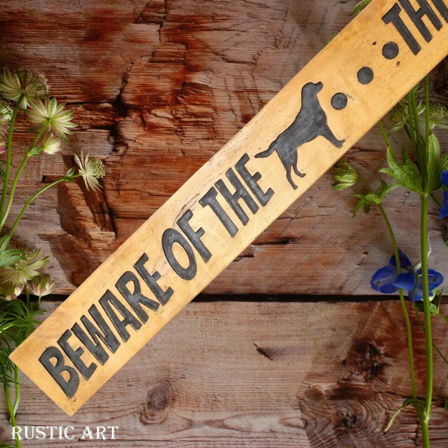 Pallet Wood Sign BEWARE OF THE DOG 87cm x 10cm - Vintique Concepts