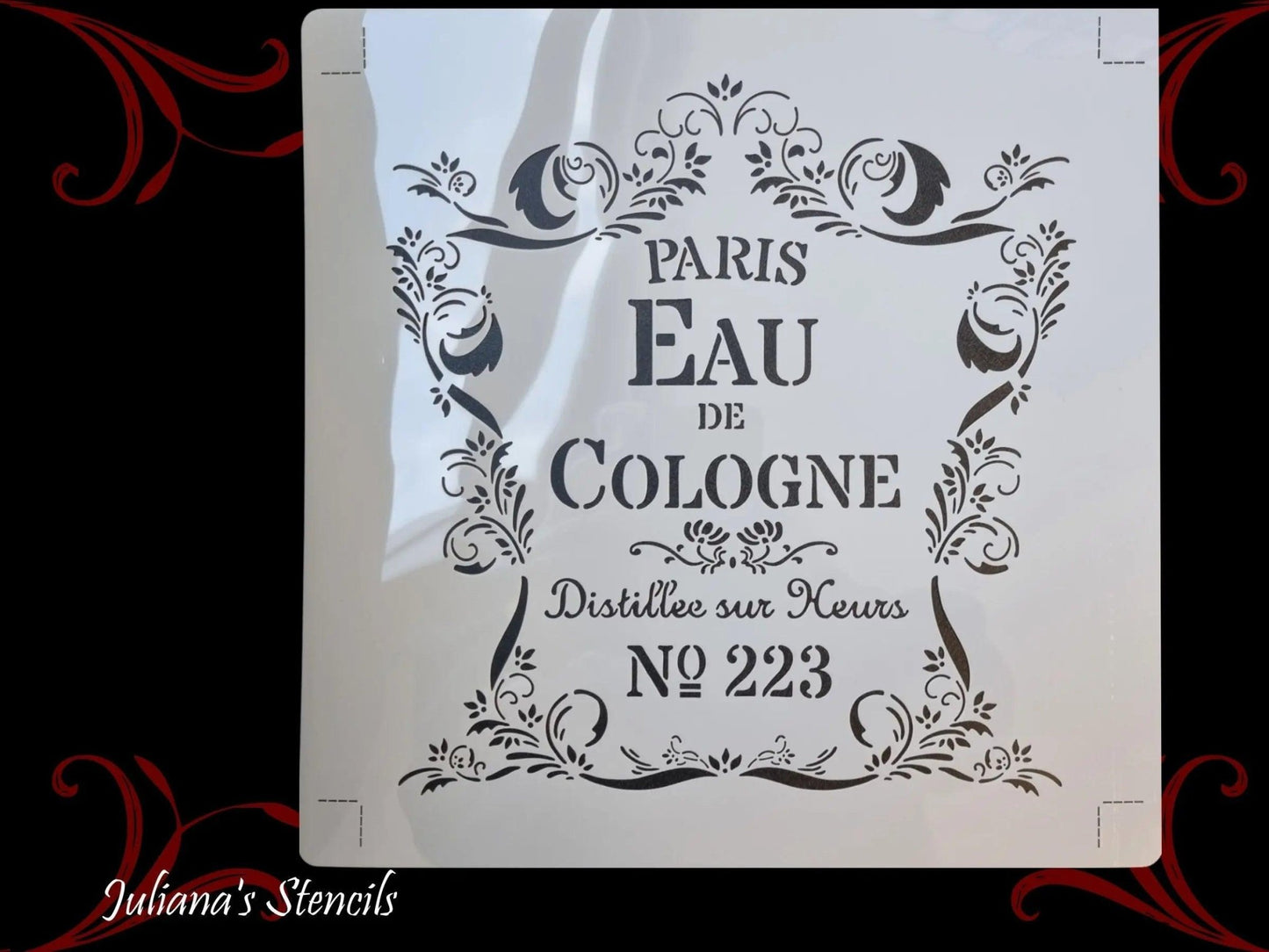 Paris Eau De Cologne furniture paint stencil 305mm x 305mm-Vintique Concepts